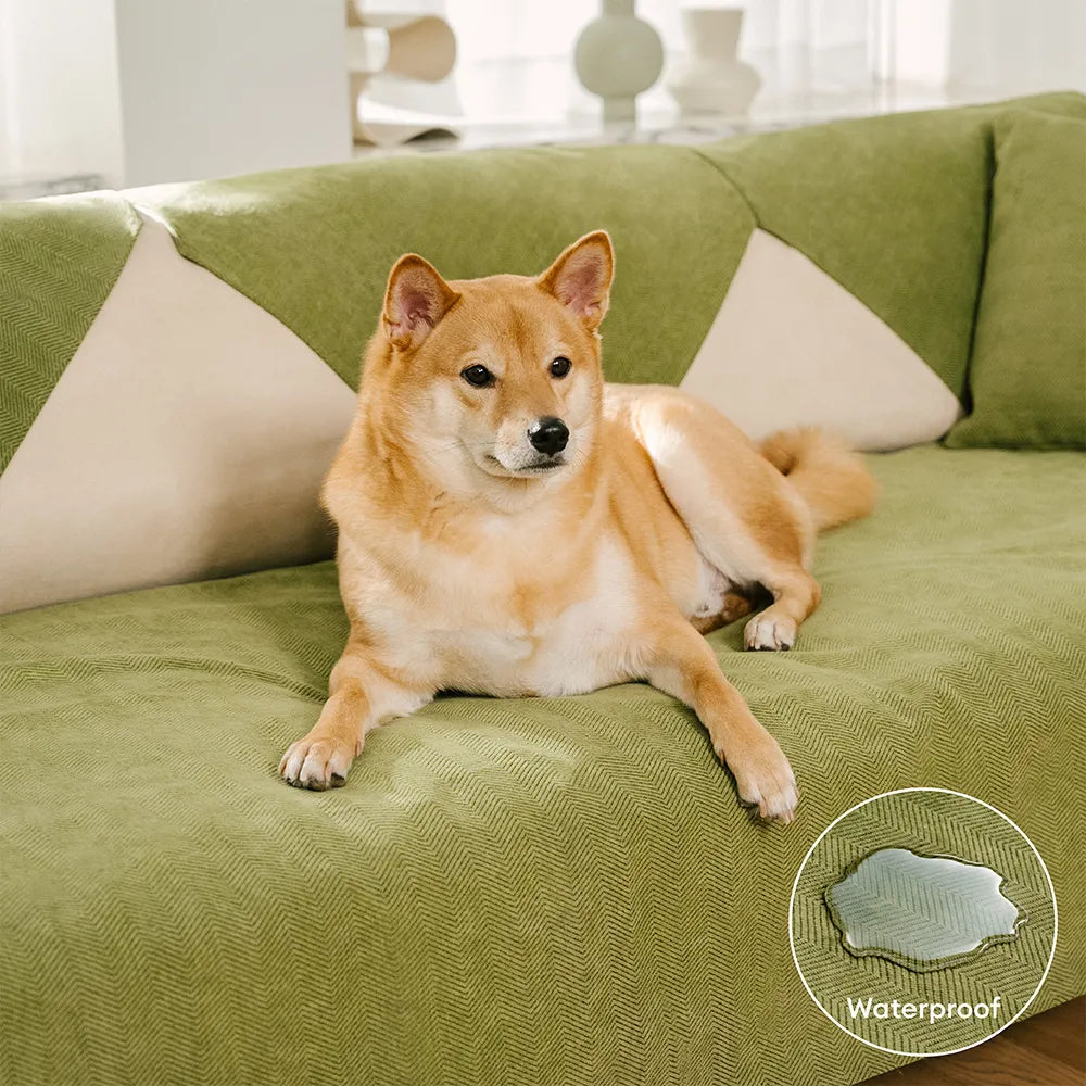 Waterproof Herringbone Chenille Sofa Cover | Anti-Slip | Stain-Resistant | Pet Proof | Woofing Deals