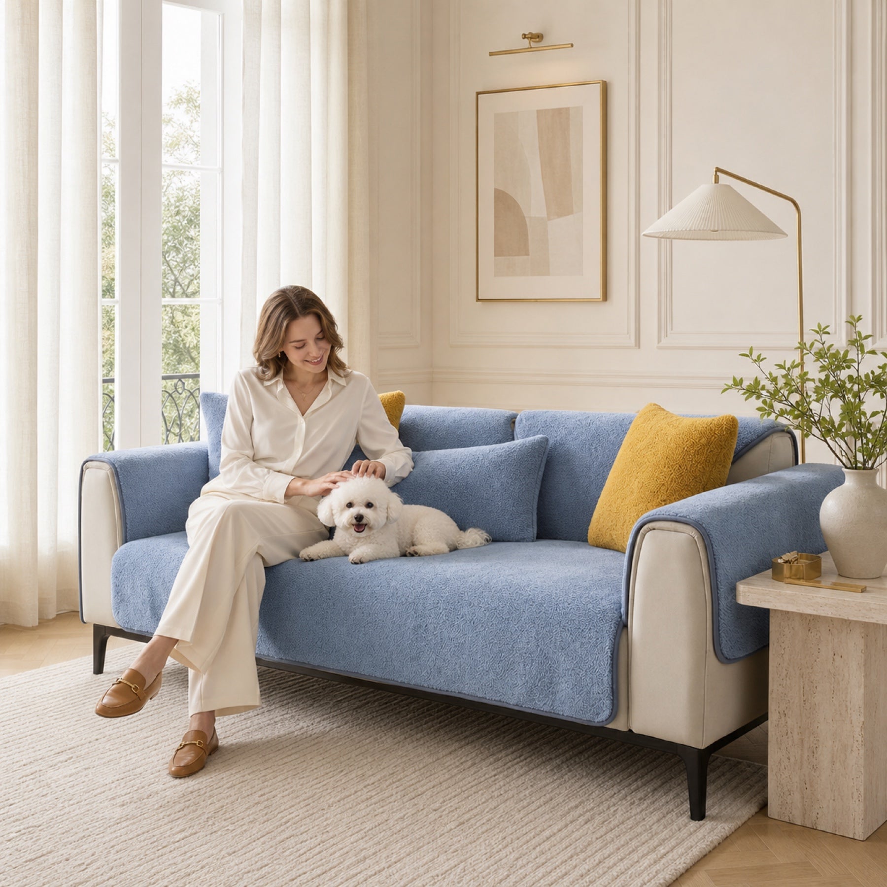 Fleece Sofa Cover | Thick Non-Slip Couch Protector | Soft Washable | Woofing Deals