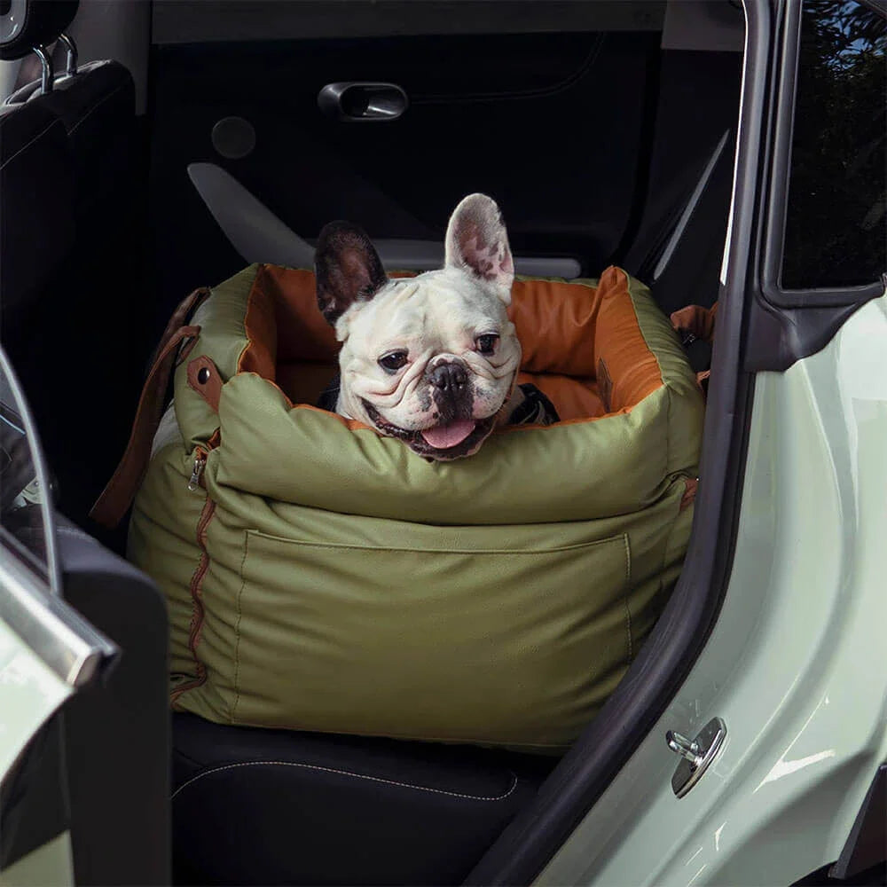 Deluxe Dog Car Seat Booster Bed | Faux Leather | Waterproof | Safety Strap Travel Seat | Woofing Deals