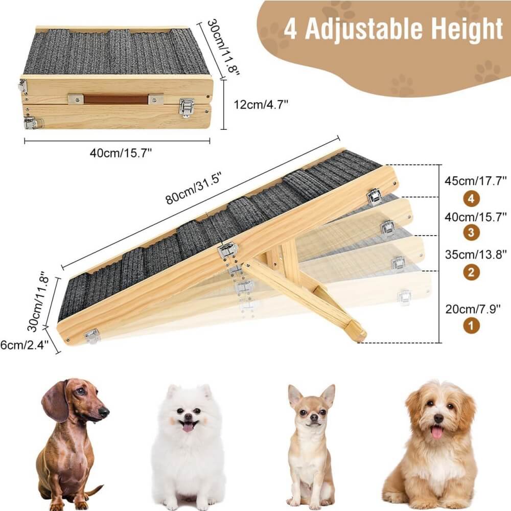 Foldable Wooden Dog Ramp | 4-Level Adjustable Non-Slip Steps | Woofing Deals