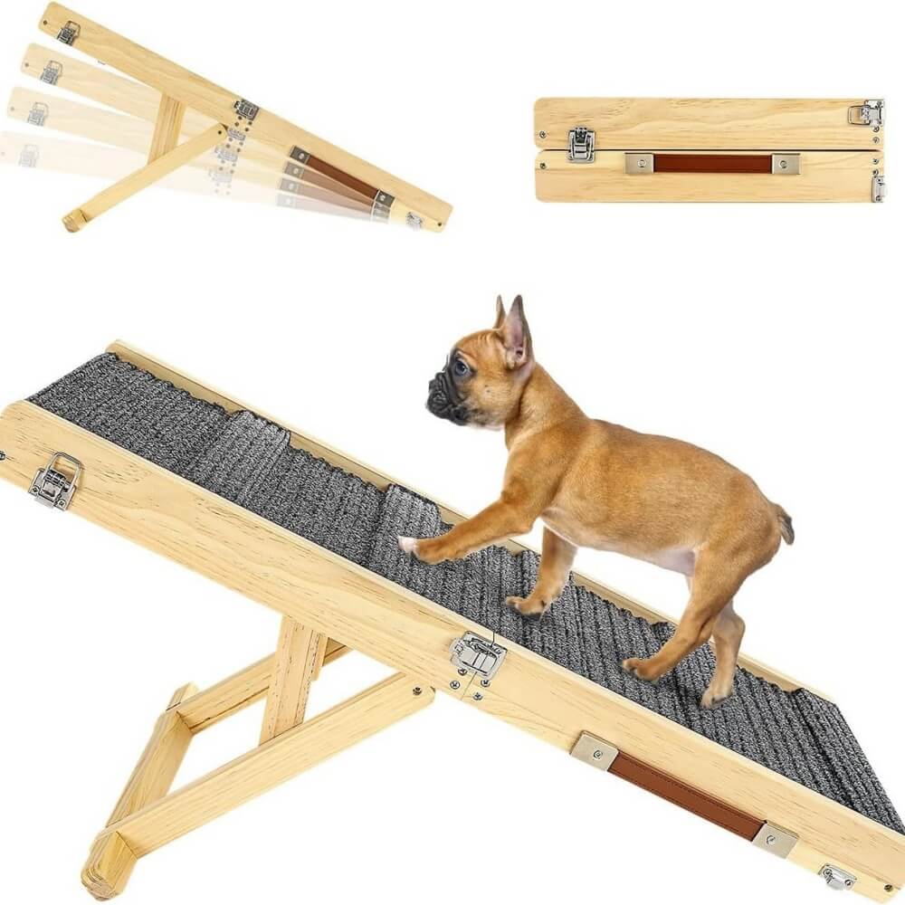 Foldable Wooden Dog Ramp | 4-Level Adjustable Non-Slip Steps | Woofing Deals