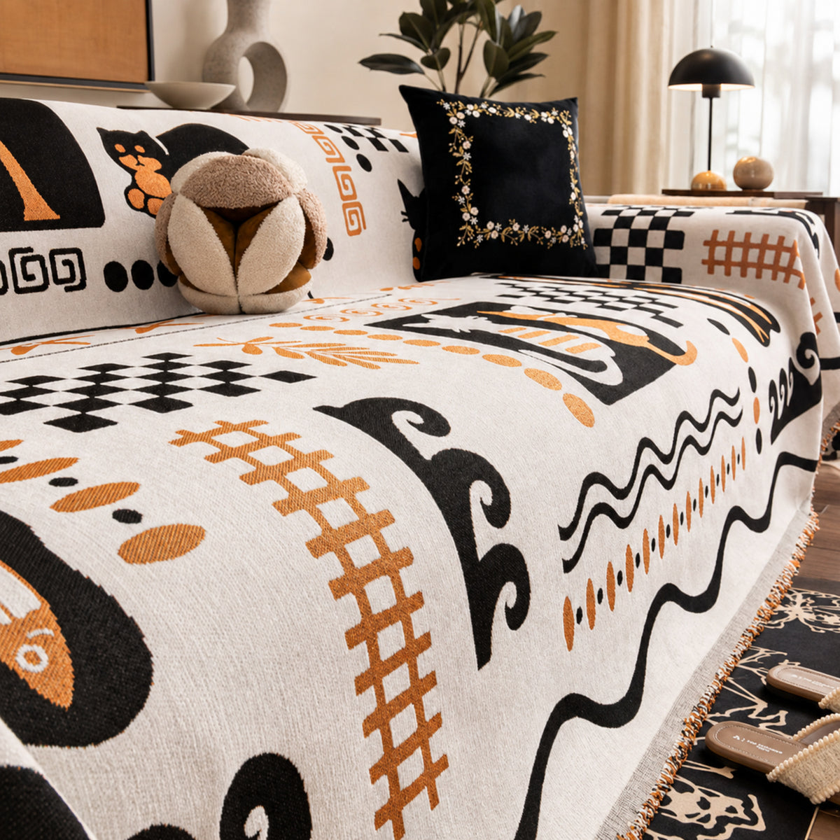 Playful Kitty Chenille Sofa Throw | All-Season Machine-Washable Sofa Protector