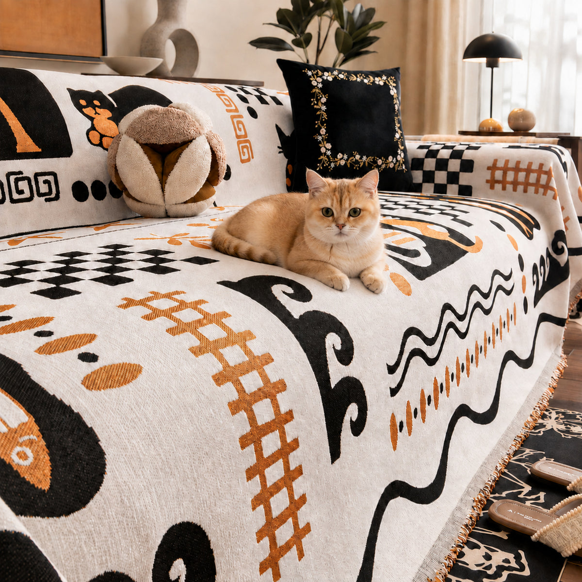 Playful Kitty Chenille Sofa Throw | All-Season Machine-Washable Sofa Protector