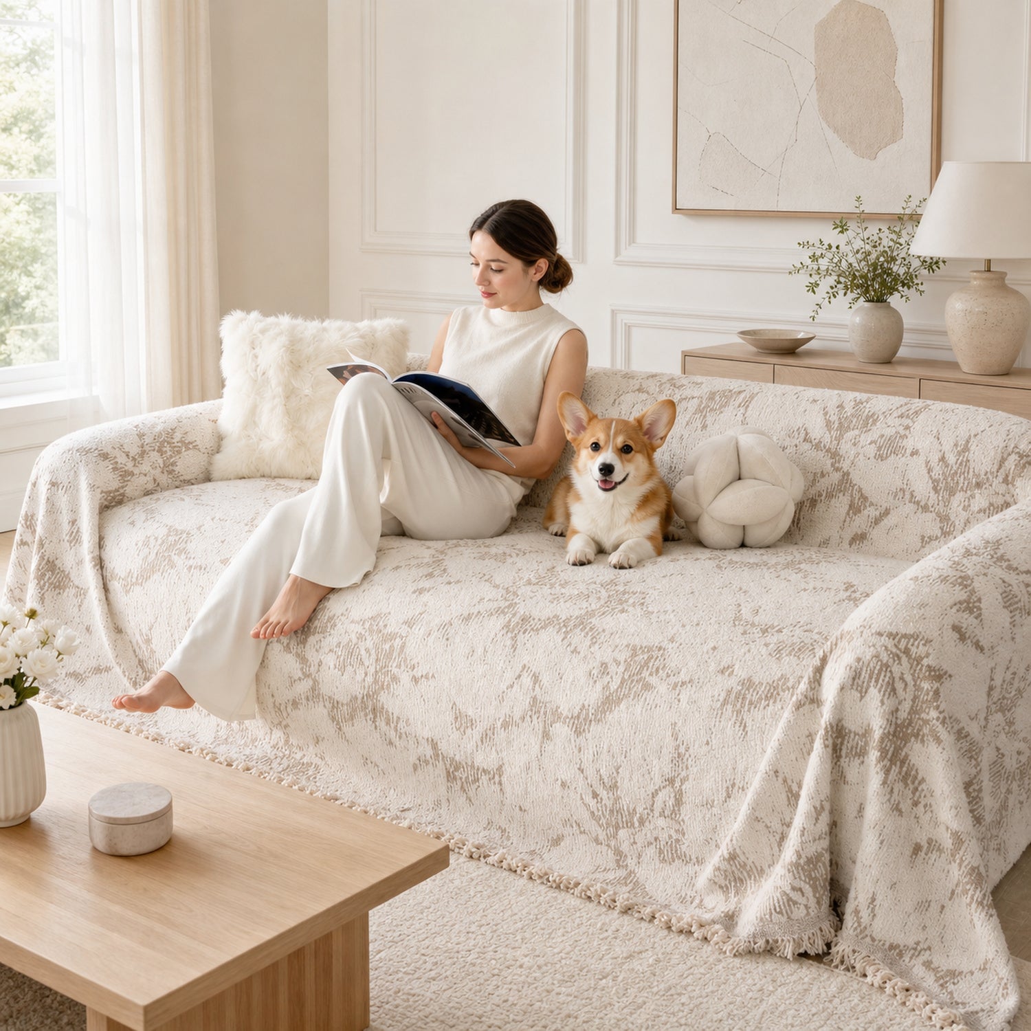 Cloudstone Sofa Throw | Soft Velour | Draping All-Season Sofa Protector