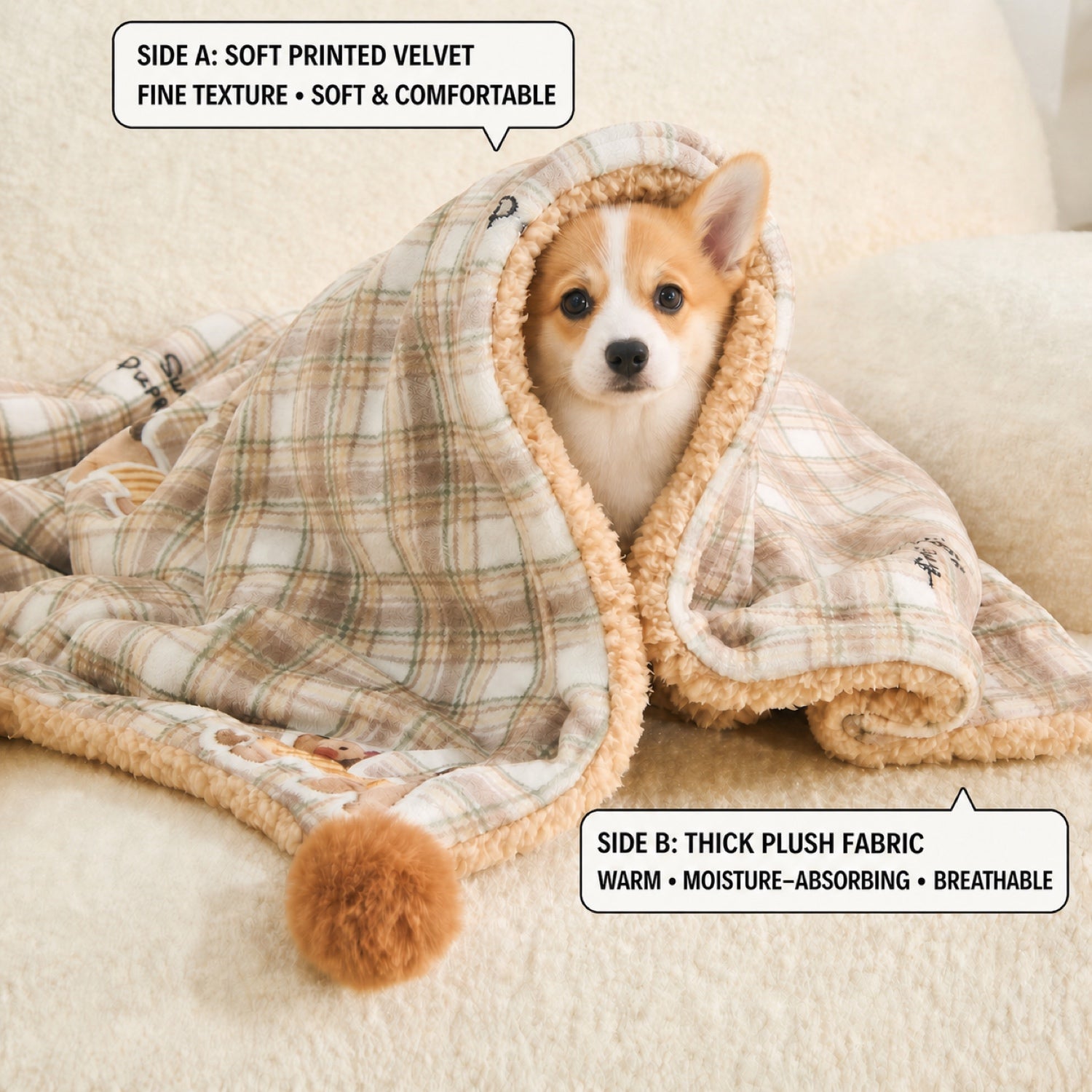All-Season Reversible Pet Mat with Pillow | Cotton Velvet | Machine Washable
