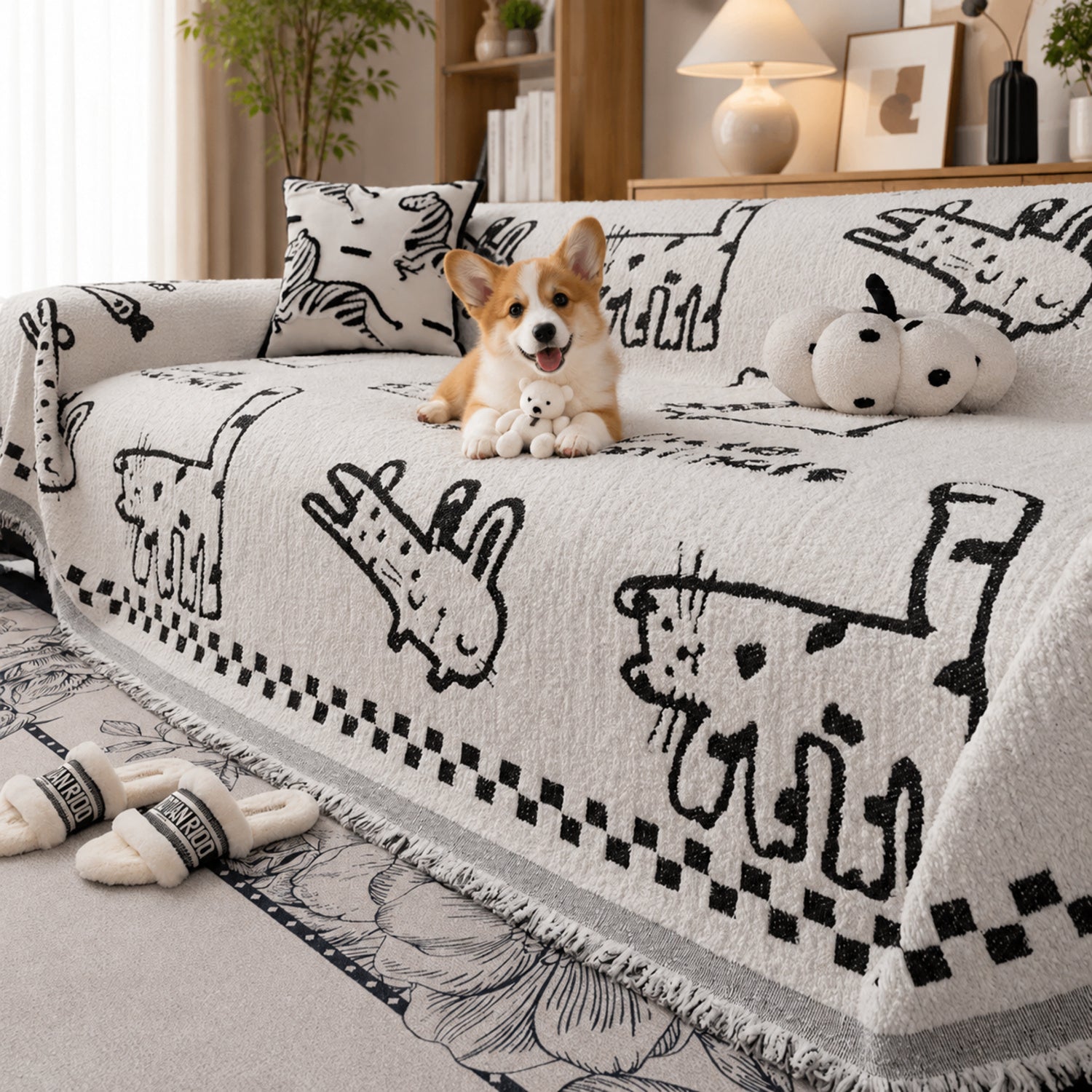 Doodle Cats Sofa Throw | Soft Plush Fabric | Machine-Washable All-Season Sofa Protector