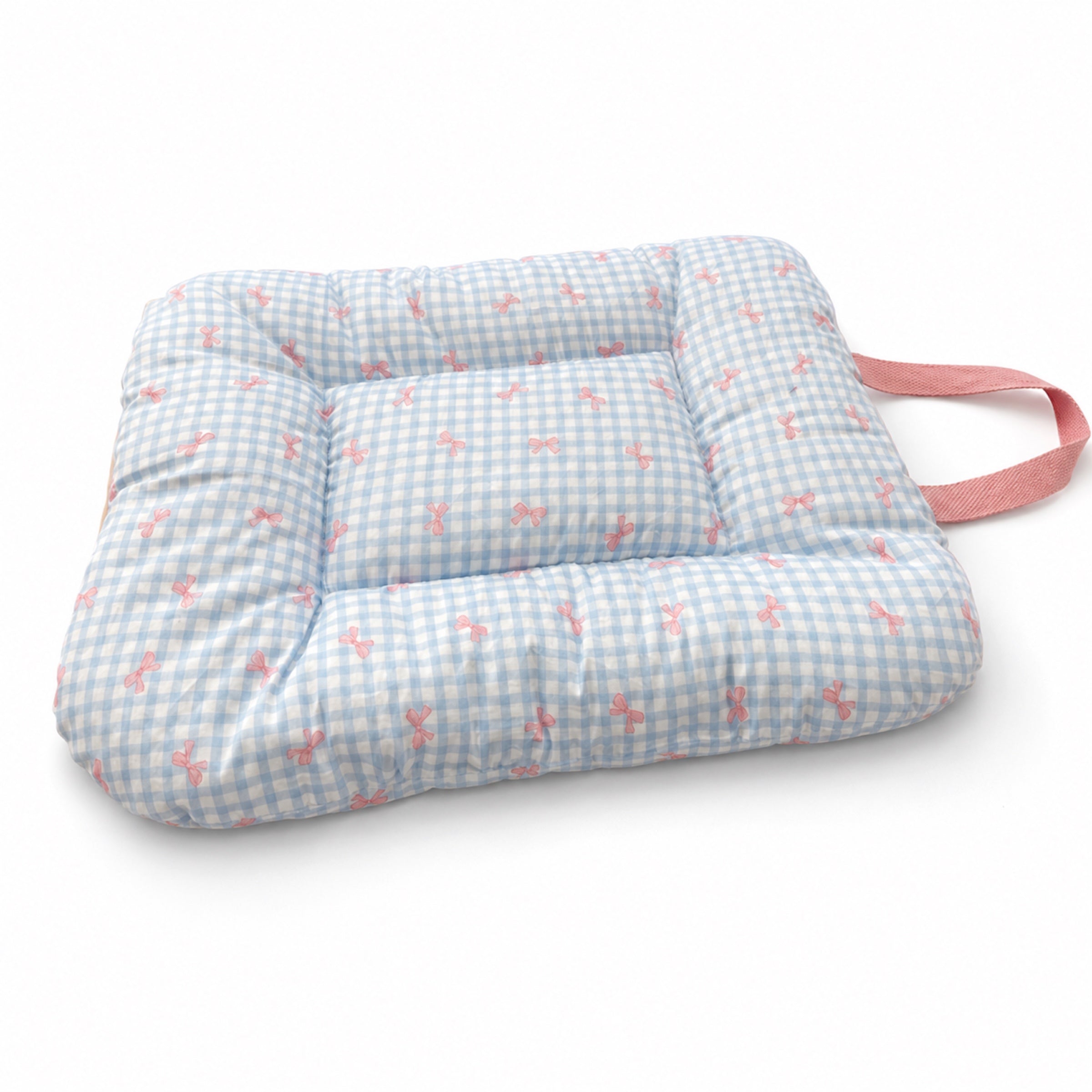 Gingham Bow Pet Mat | Cotton Double-Sided All-Season | Washable Bed