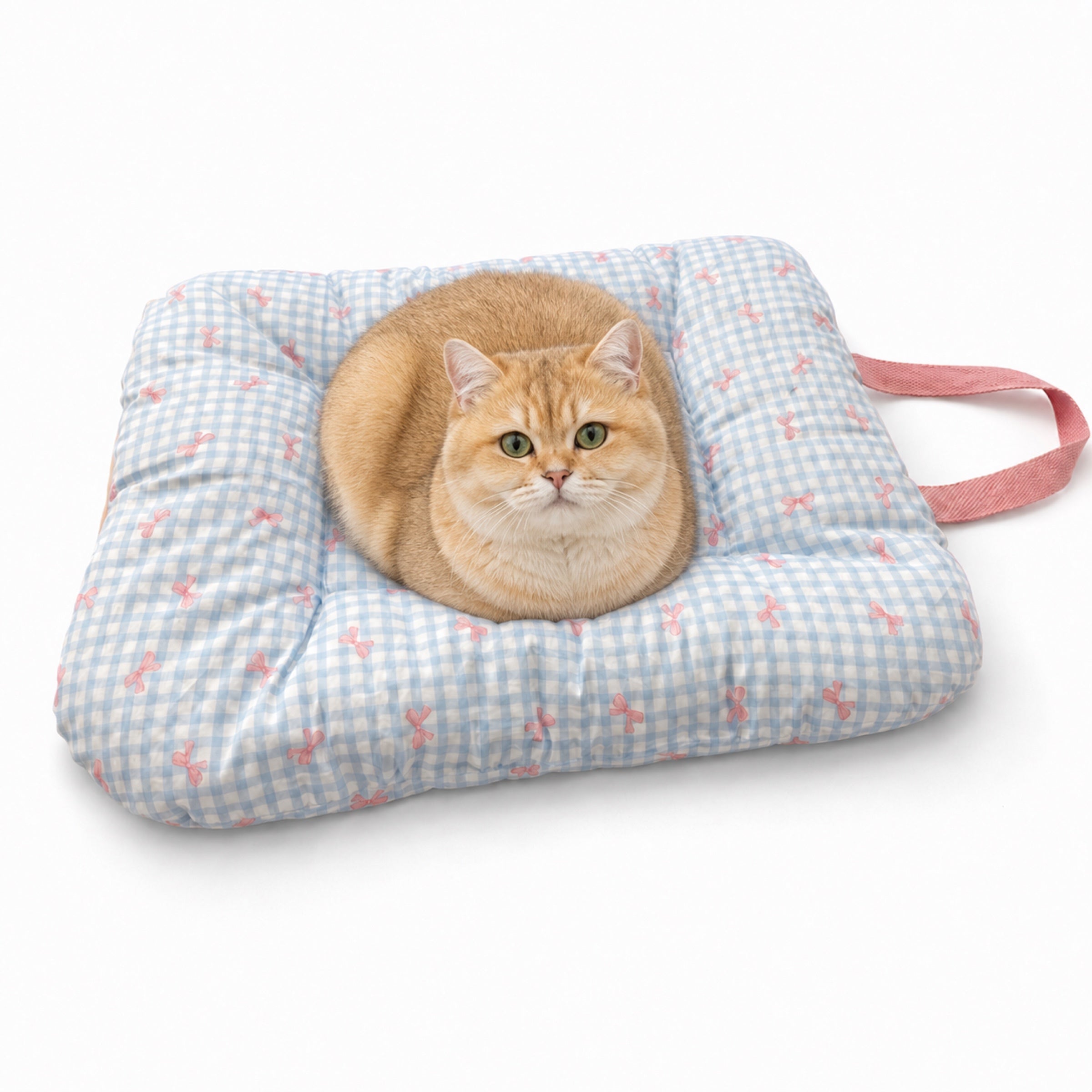 Gingham Bow Pet Mat | Cotton Double-Sided All-Season | Washable Bed