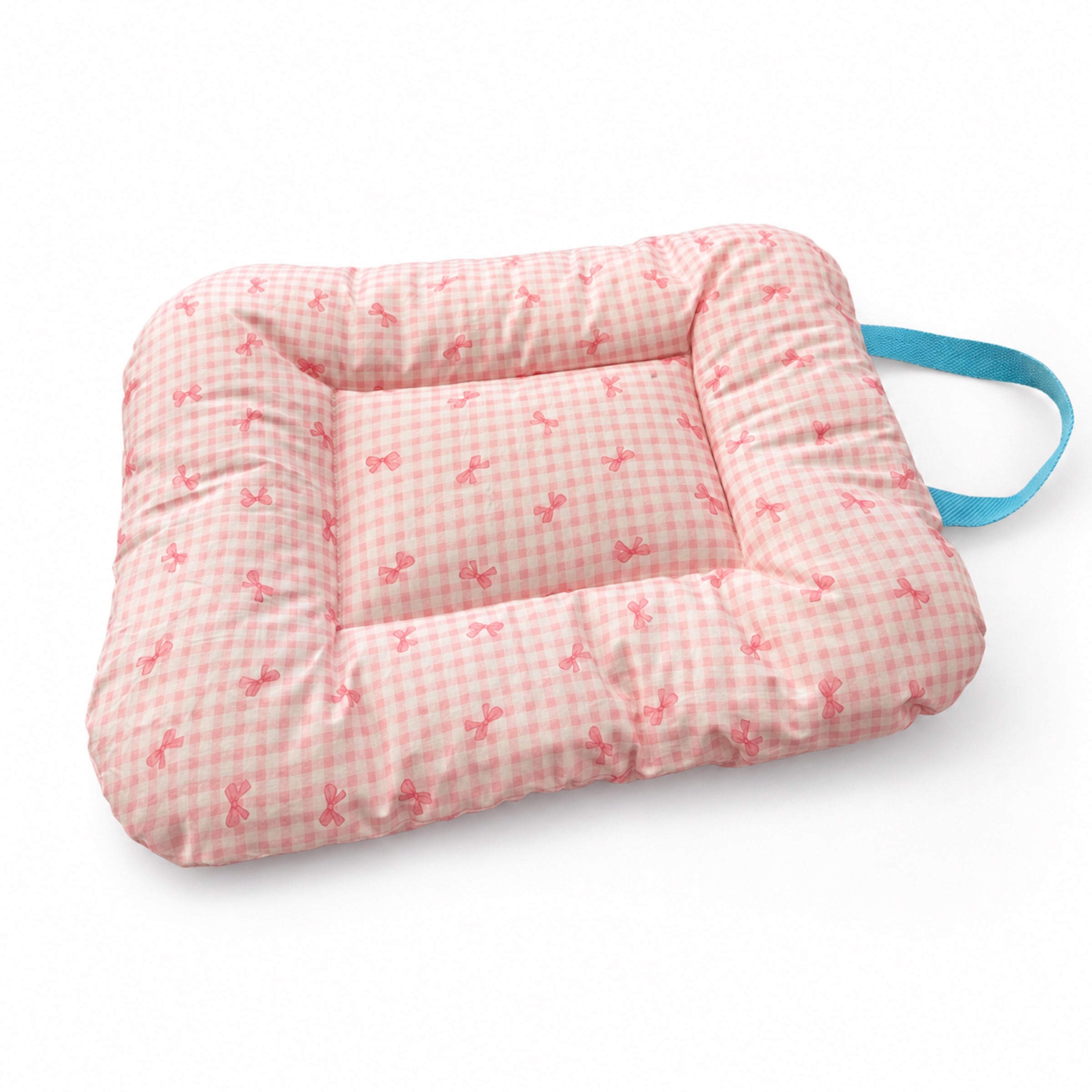 Gingham Bow Pet Mat | Cotton Double-Sided All-Season | Washable Bed
