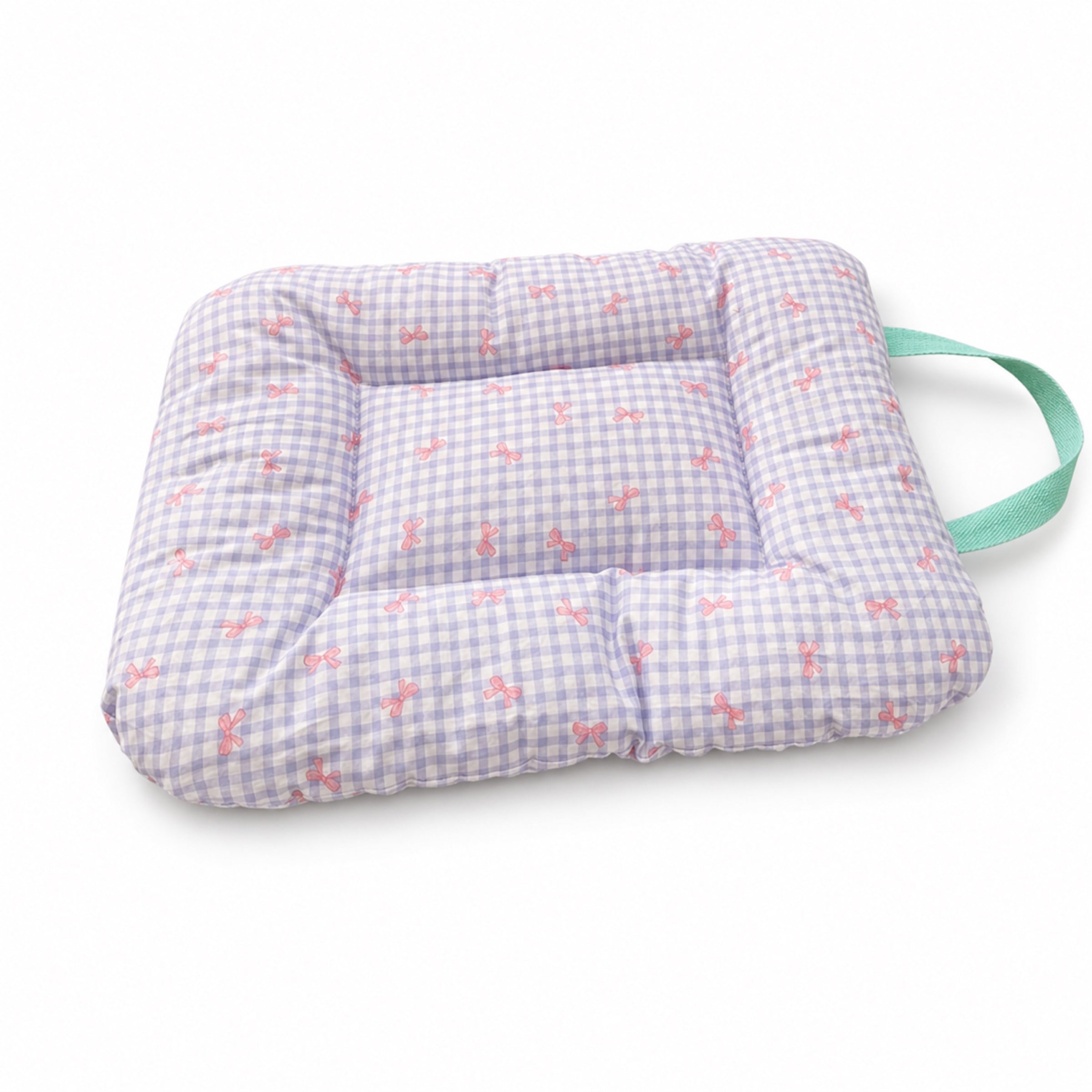 Gingham Bow Pet Mat | Cotton Double-Sided All-Season | Washable Bed