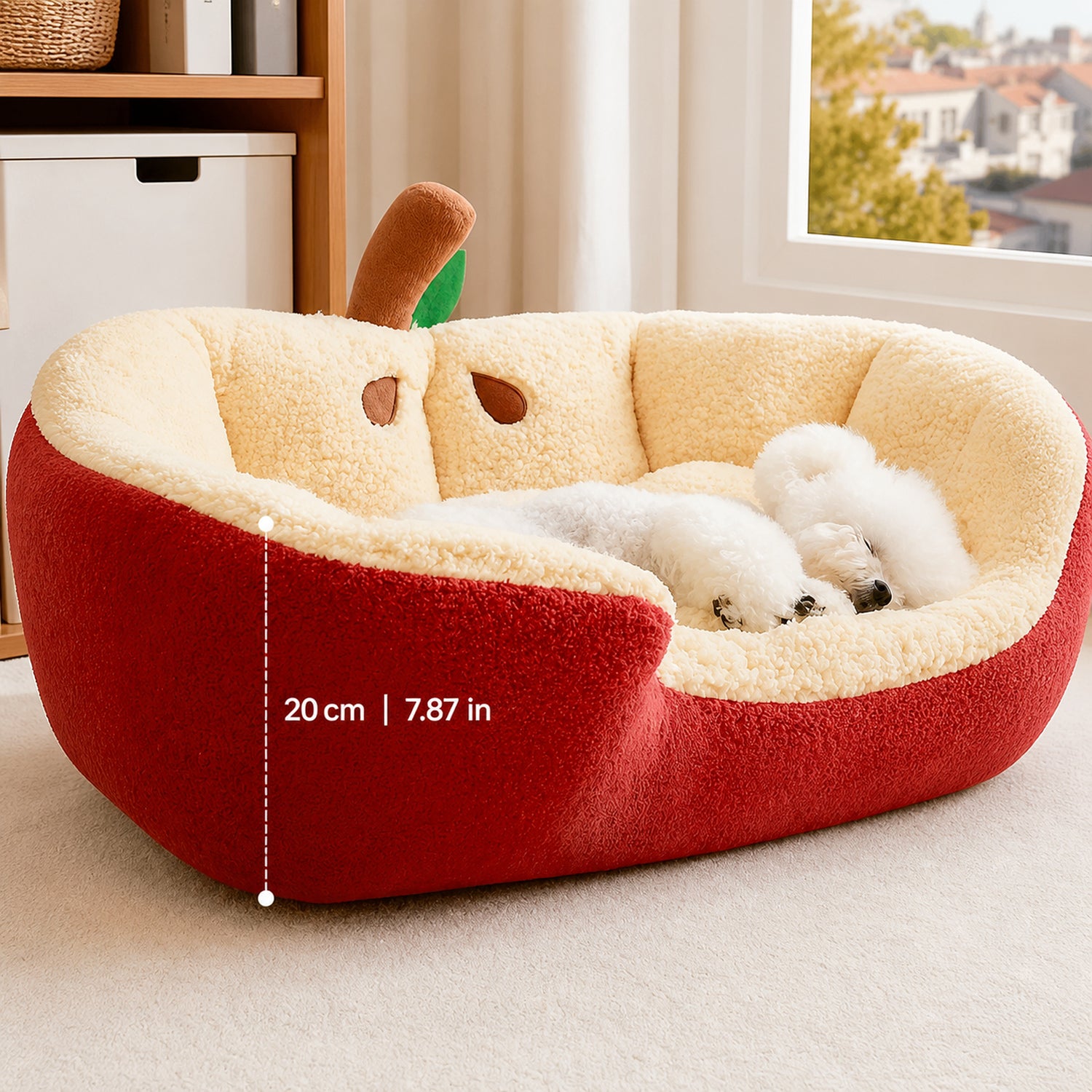 Apple Pet Bed | All-Season Plush Washable | Small Dogs & Cats