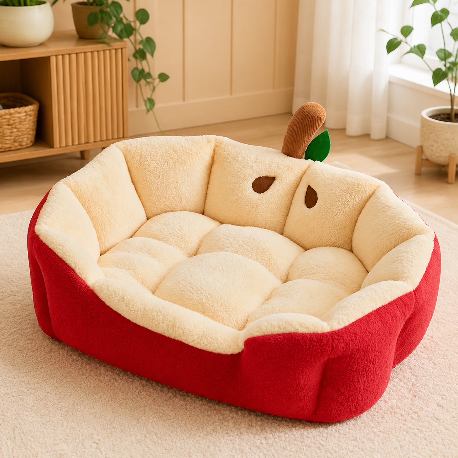 Apple Pet Bed | All-Season Plush Washable | Small Dogs & Cats