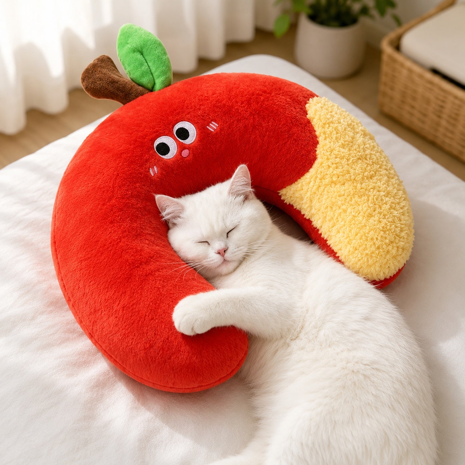 Apple Pet Pillow | Soft Plush Neck Support | Washable Dog & Cat Sleeping Cushion