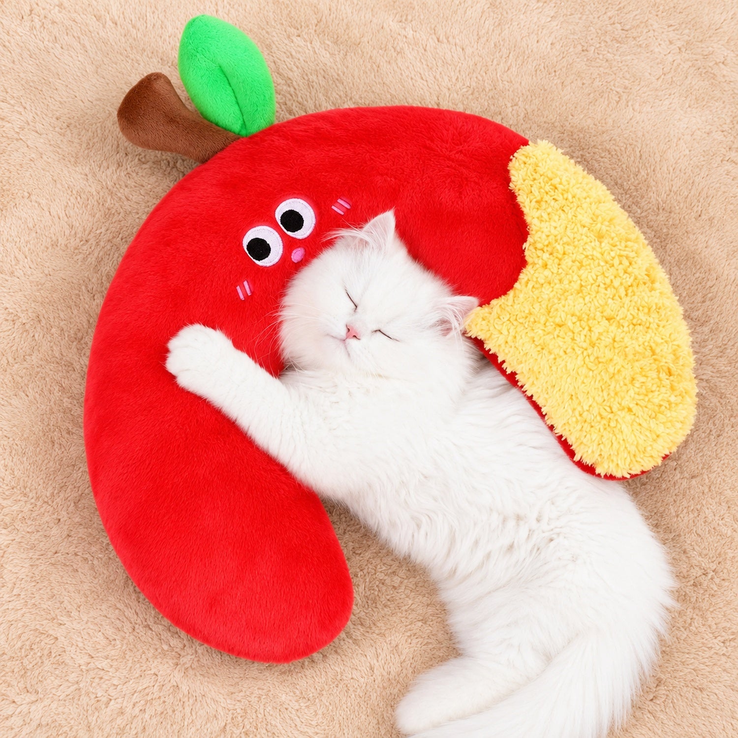 Apple Pet Pillow | Soft Plush Neck Support | Washable Dog & Cat Sleeping Cushion
