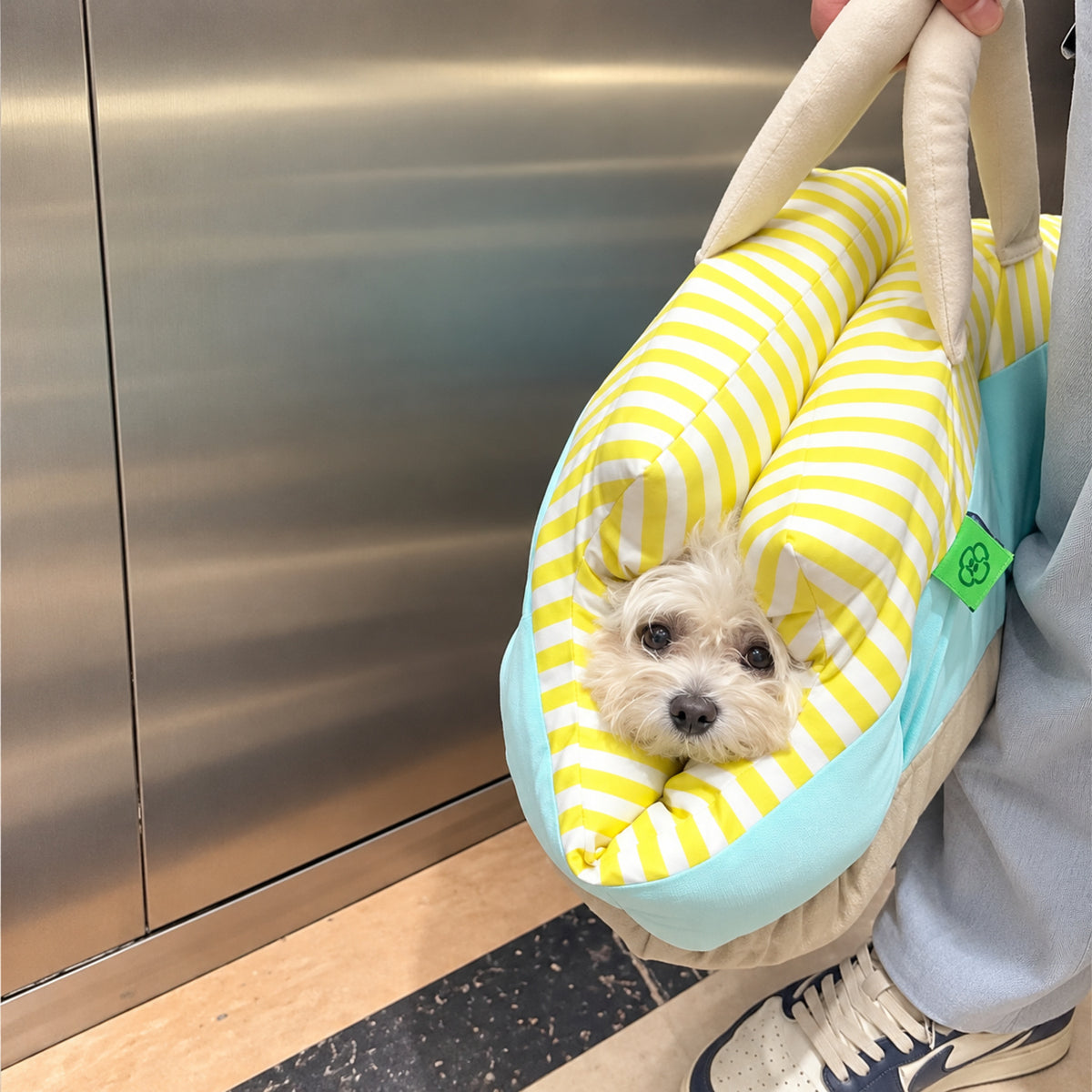 Yellow Stripe Pet Car Seat & Bed | Water-Repellent with Carry Handles