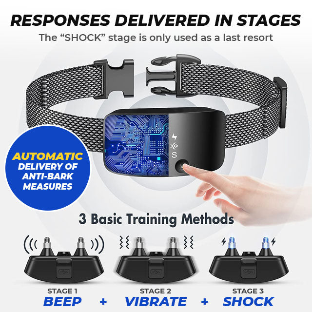 Rechargeable Anti Bark Dog Collar | Waterproof Adjustable Training Collar | Sound & Vibration Control | Woofing Deals