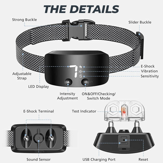 Rechargeable Anti Bark Dog Collar | Waterproof Adjustable Training Collar | Sound & Vibration Control | Woofing Deals