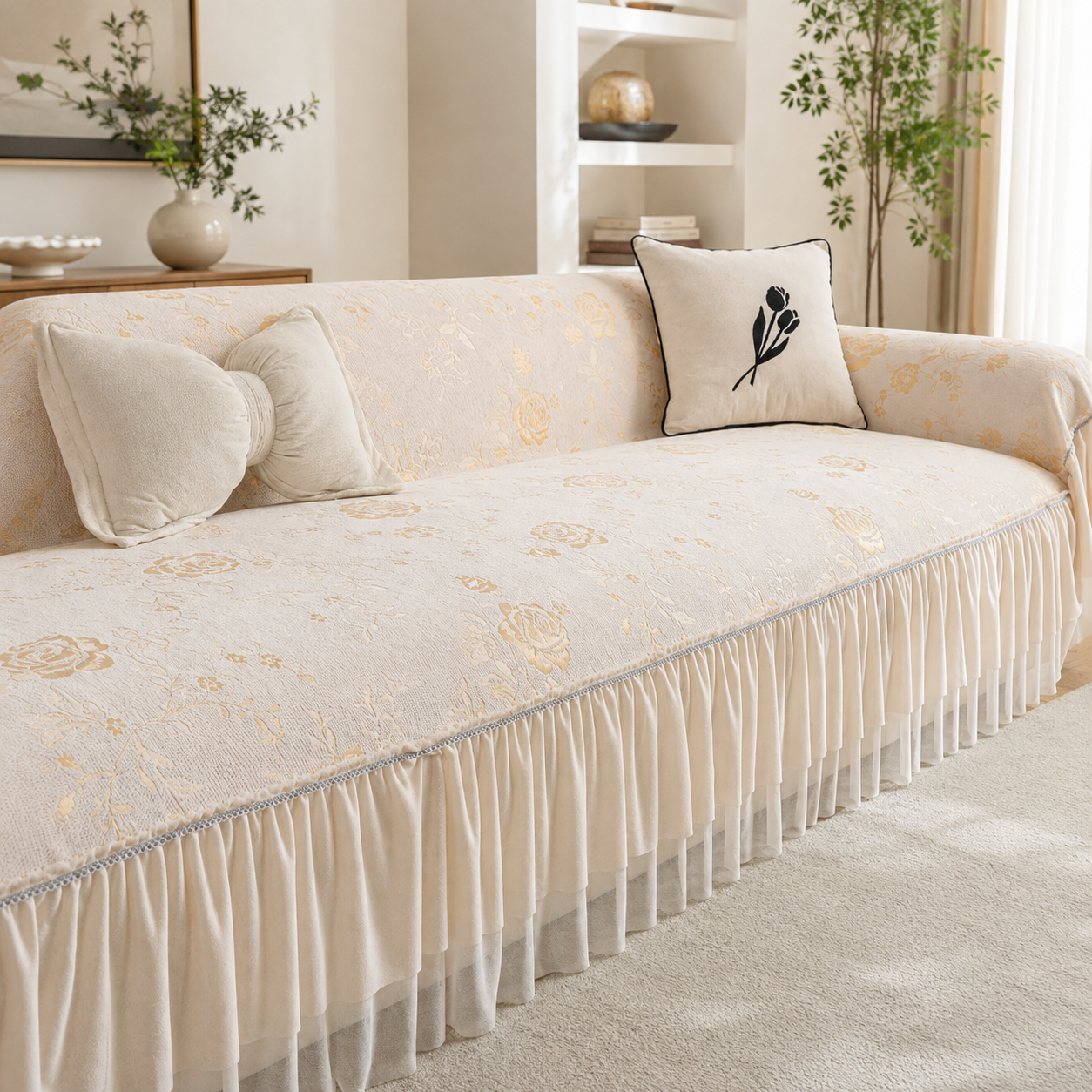 Rose Garden Sofa Throw | Floral Chenille | Machine Washable