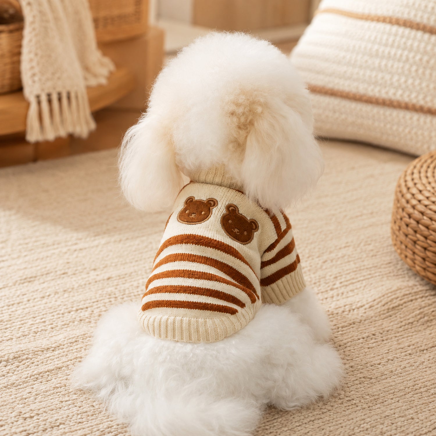 Teddy Bear Stripe Dog Jumper | Cosy Knitted Autumn & Winter Pet Sweater