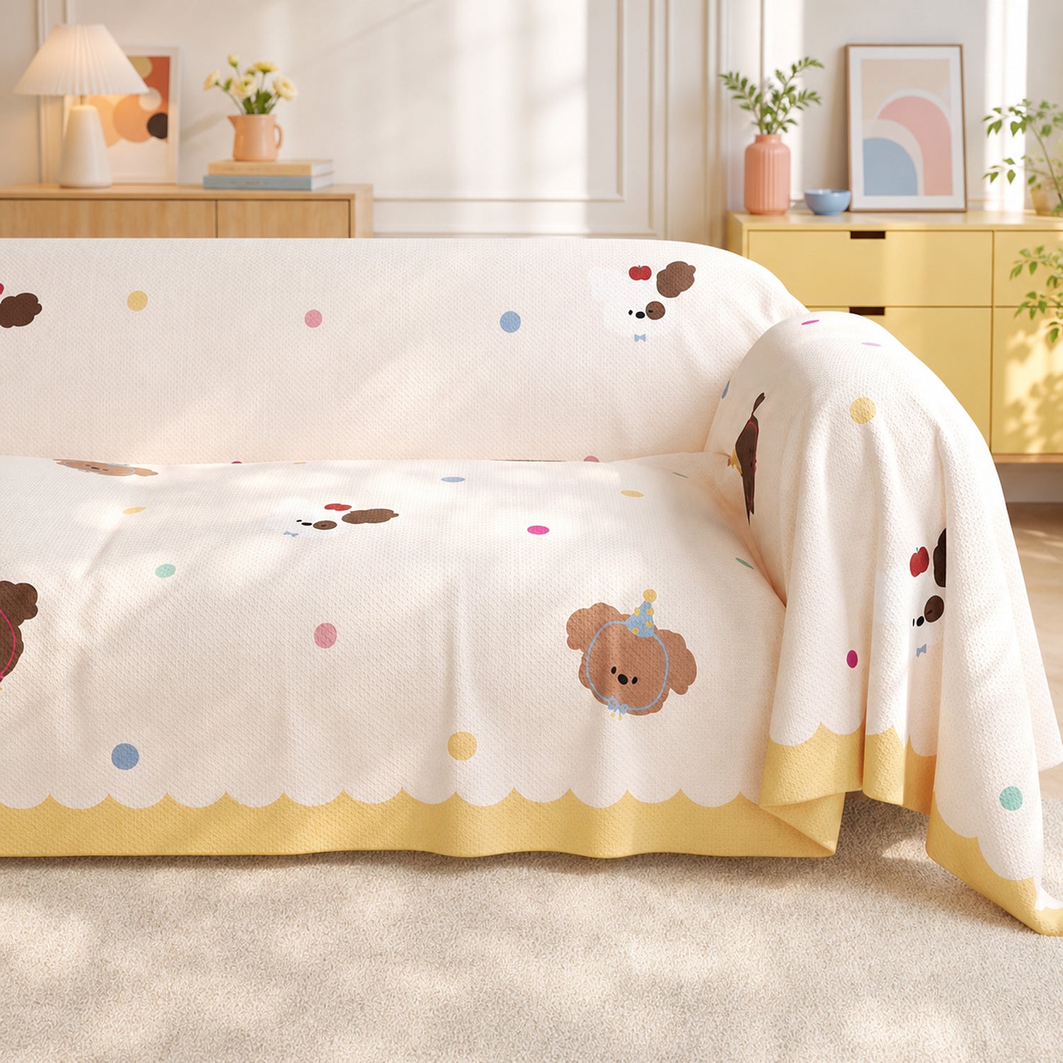 Birthday Puppy Sofa Throw | Linen-Look Fabric | Washable Anti-Pilling Sofa Protector