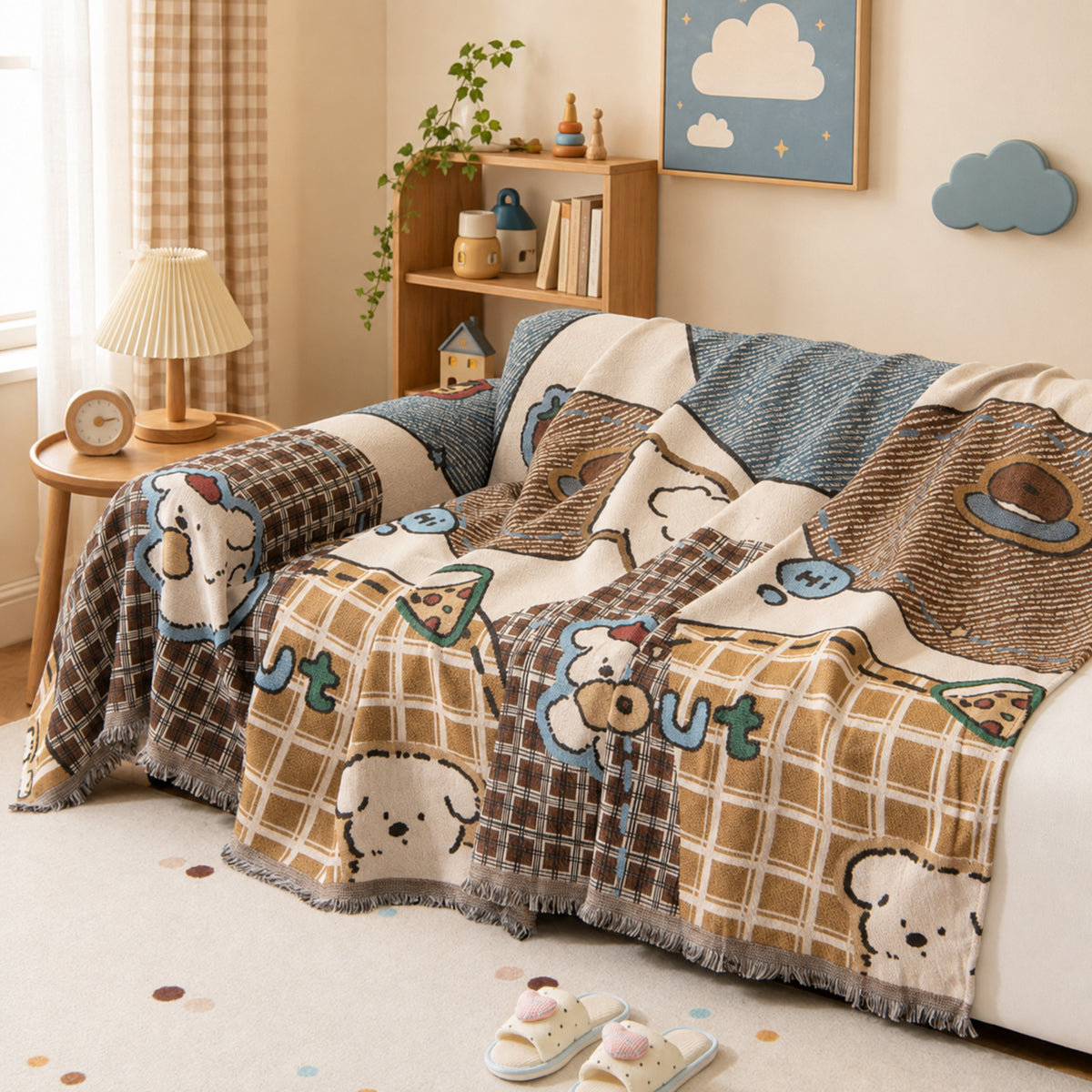 Puppy Days | Chenille Sofa Throw | Scratch-Resistant Sofa Protector