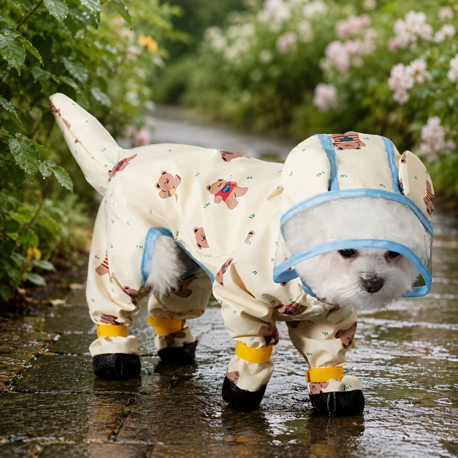 Rainy Bear Full-Body Dog Raincoat | Waterproof | Clear Hood & Lead Clip