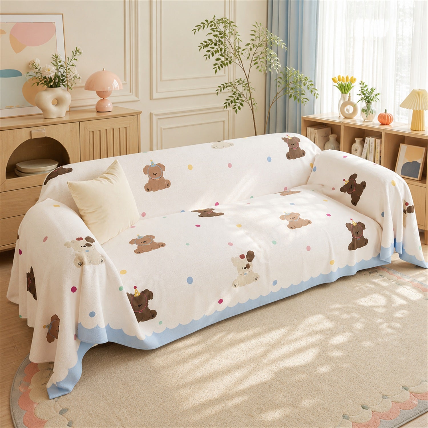 Birthday Puppy Sofa Throw | Linen-Look Fabric | Washable Anti-Pilling Sofa Protector