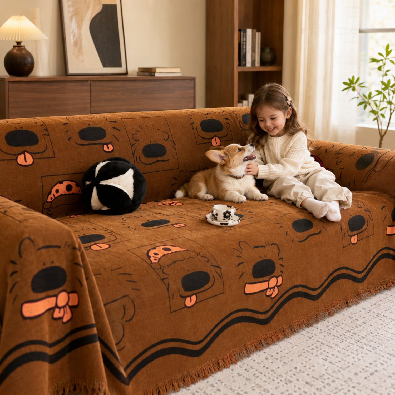 Doodle Dog Chenille Sofa Throw | Scratch-Resistant All-Season Sofa Protector
