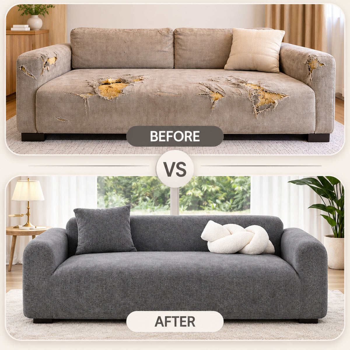 Herringbone Chenille Stretch Sofa Cover | Full-Coverage Scratch-Resistant Pet Protector