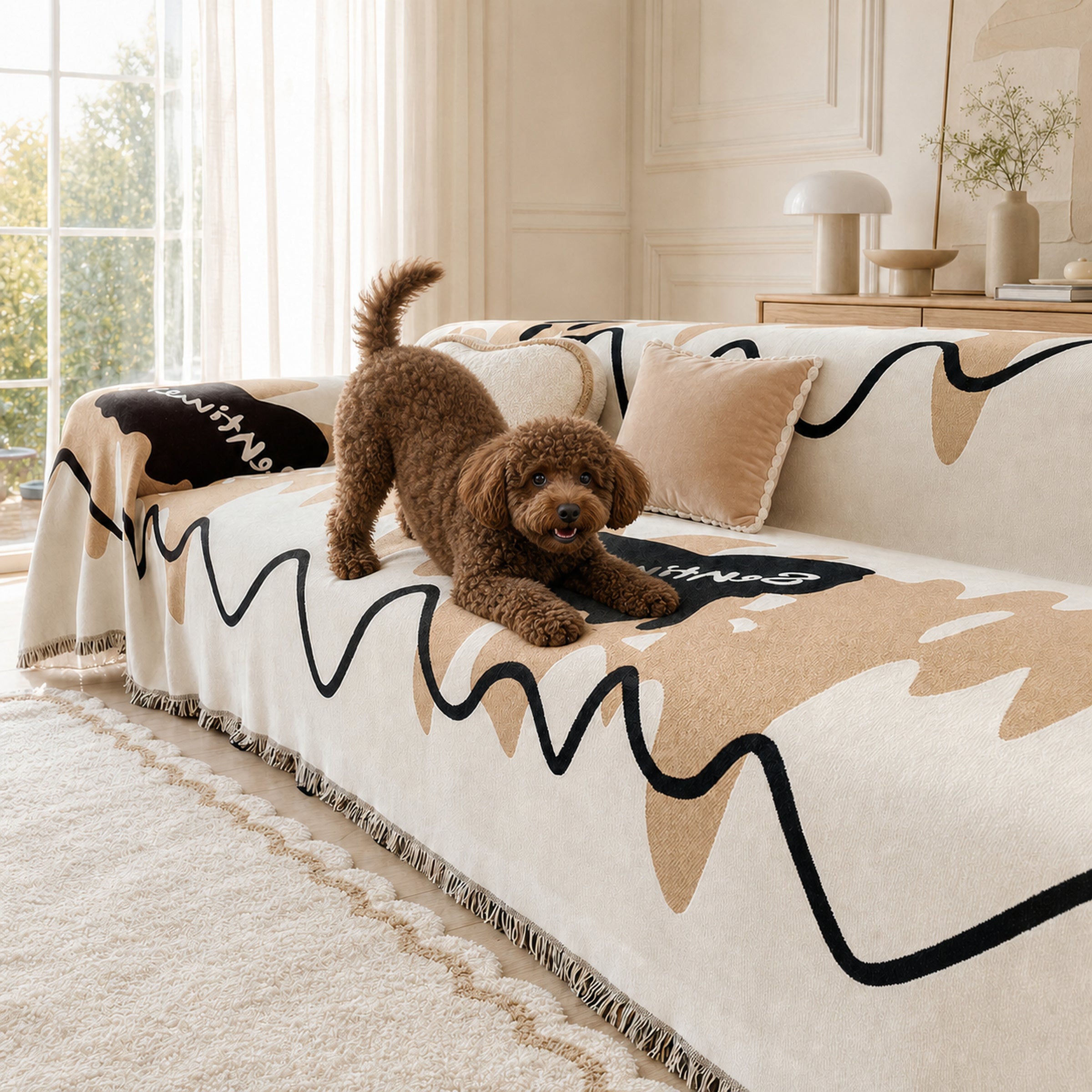 Wavy Chenille Sofa Throw | Scratch-Resistant Pet-Friendly | Sofa Cover