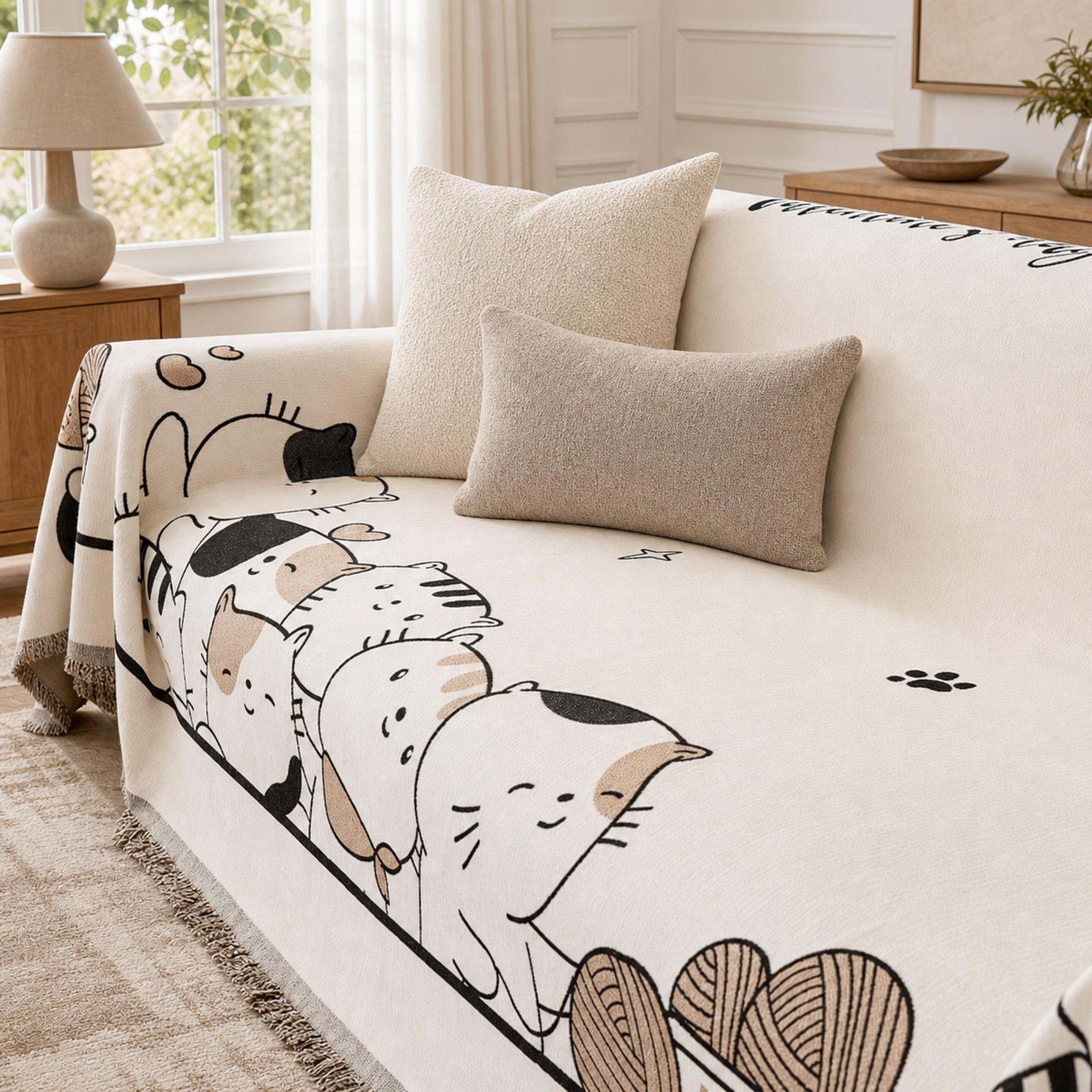 Cozy Cat Sofa Throw | Thick Chenille Anti-Scratch | Machine-Washable