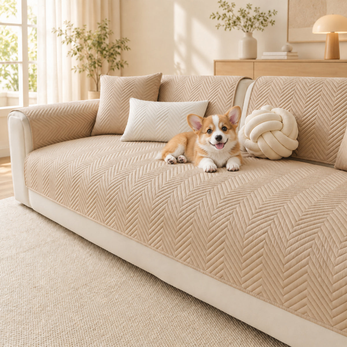 Waterproof Sofa Cover | Scratch-Resistant & Non-Slip | Herringbone Quilting