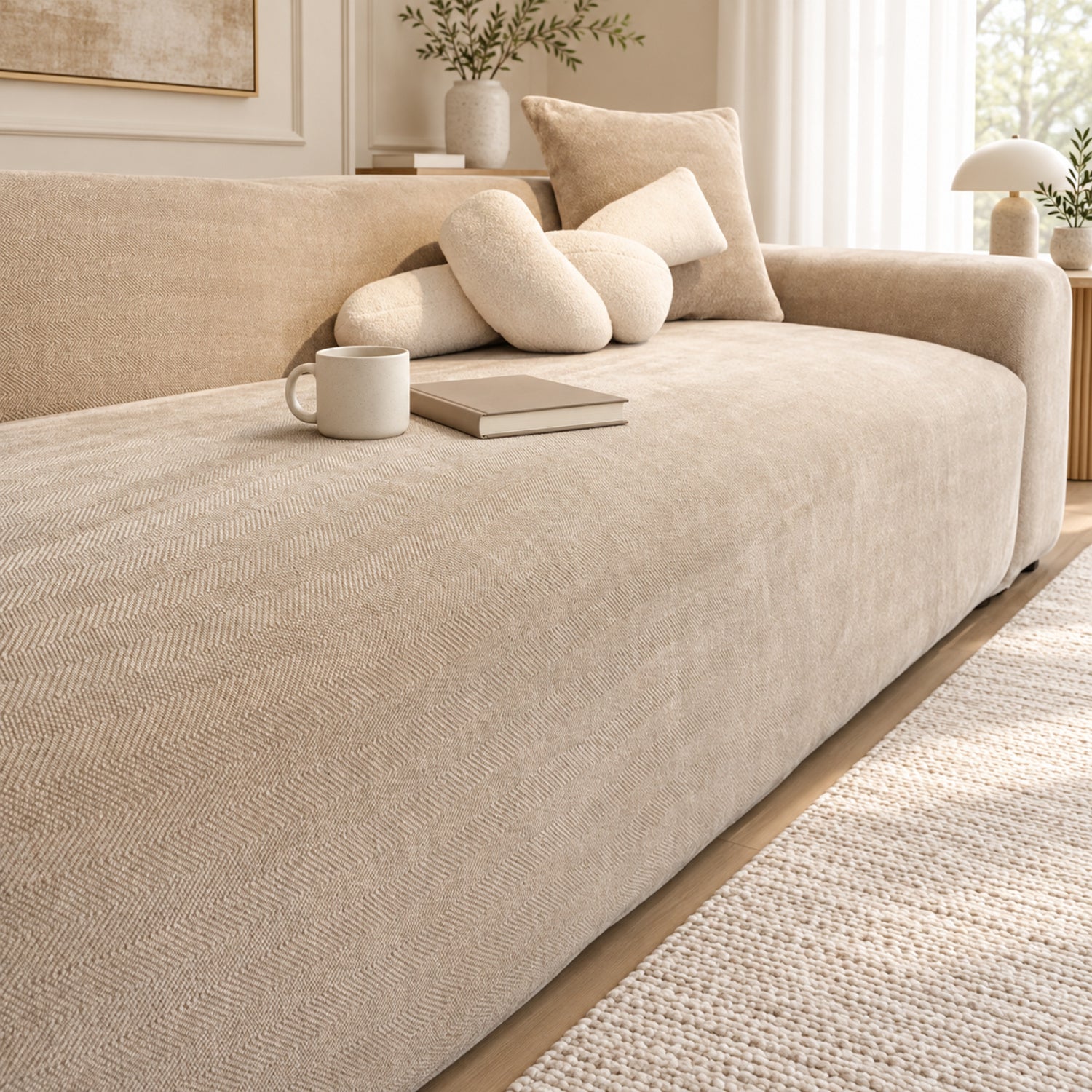 Herringbone Chenille Stretch Sofa Cover | Full-Coverage Scratch-Resistant Pet Protector