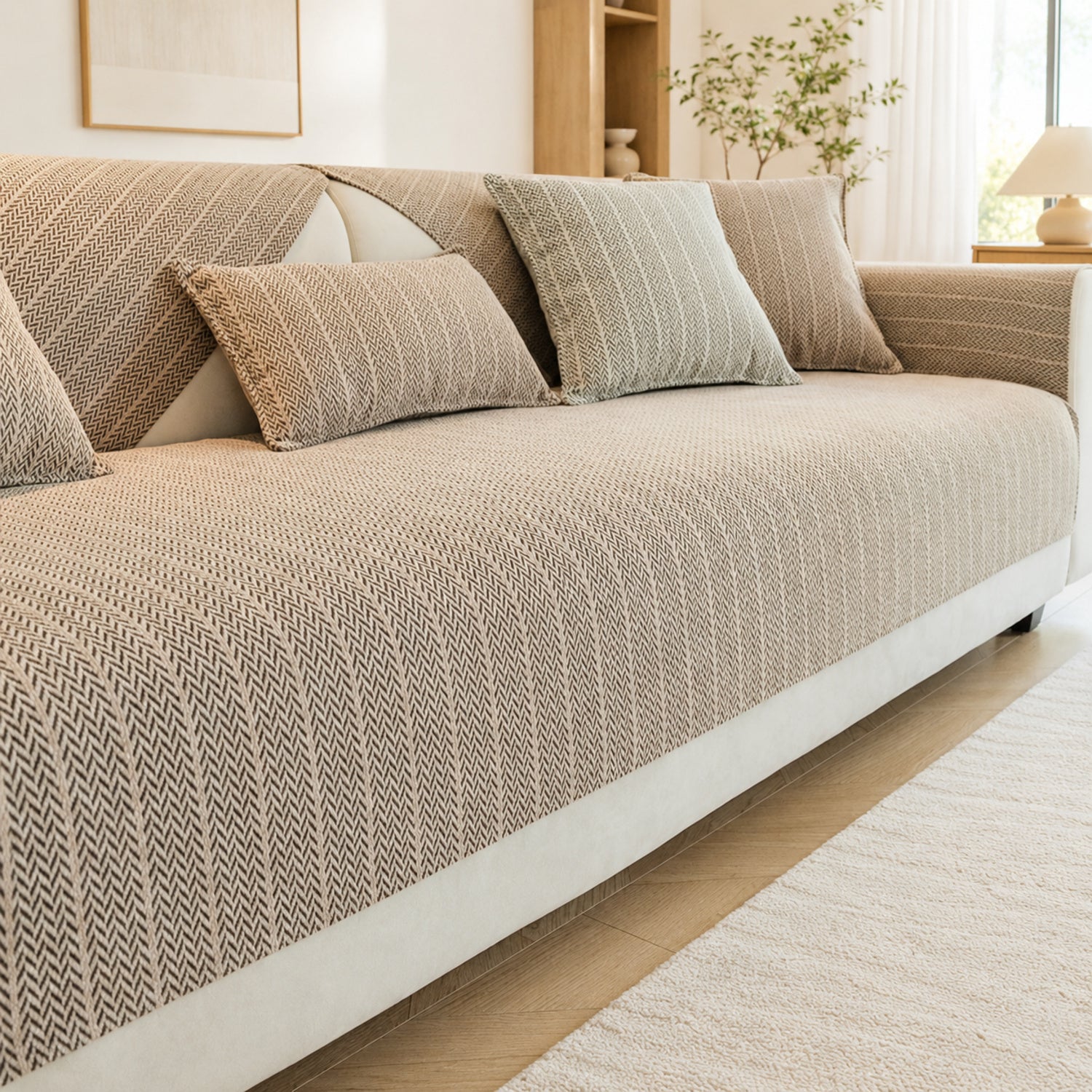 Solid Colour Chenille Sofa Cover | Anti-Scratch Herringbone Couch Protector | Durable | Woofing Deals