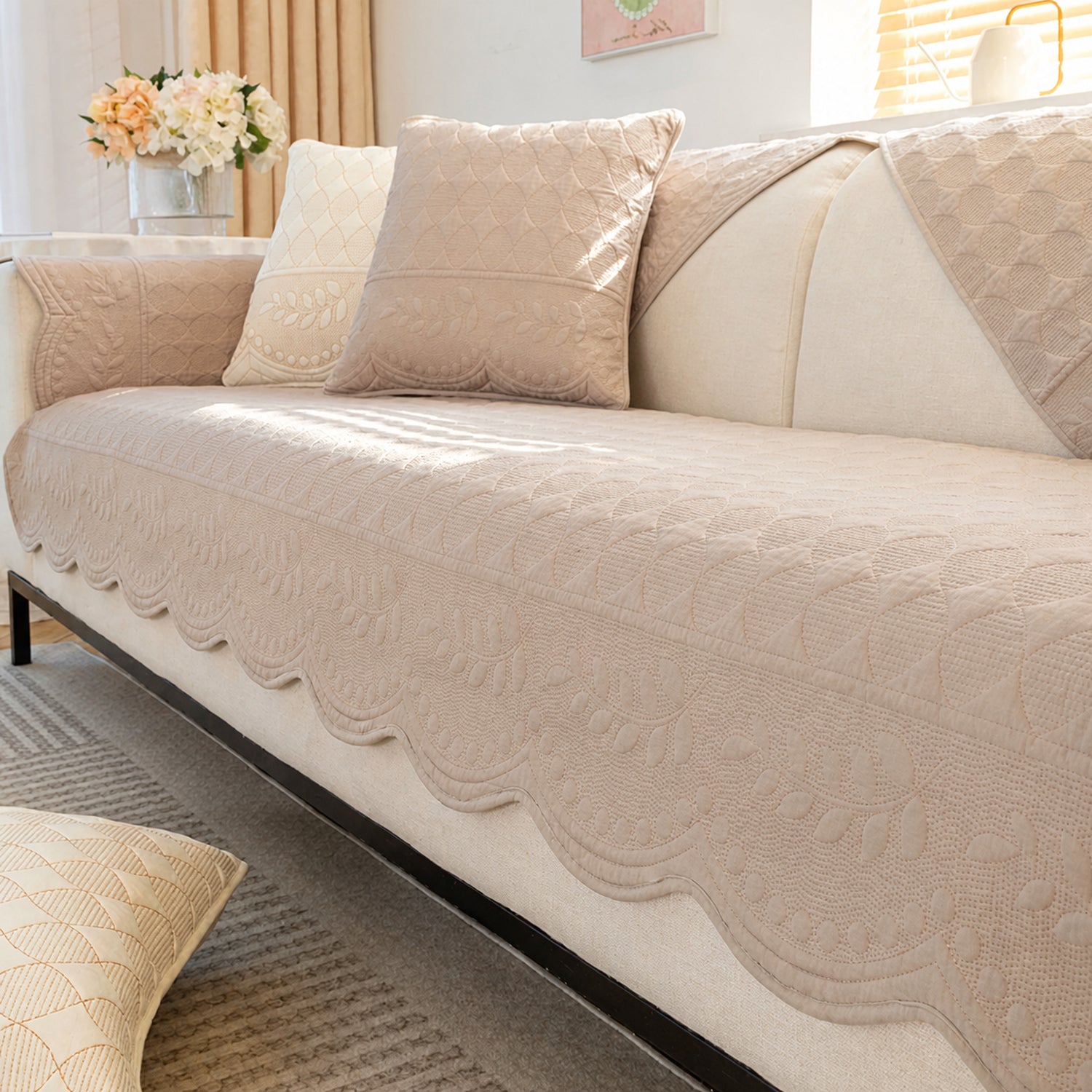 Willow Floral Cotton Sofa Protector | Quilted Non-Slip Washable Cover