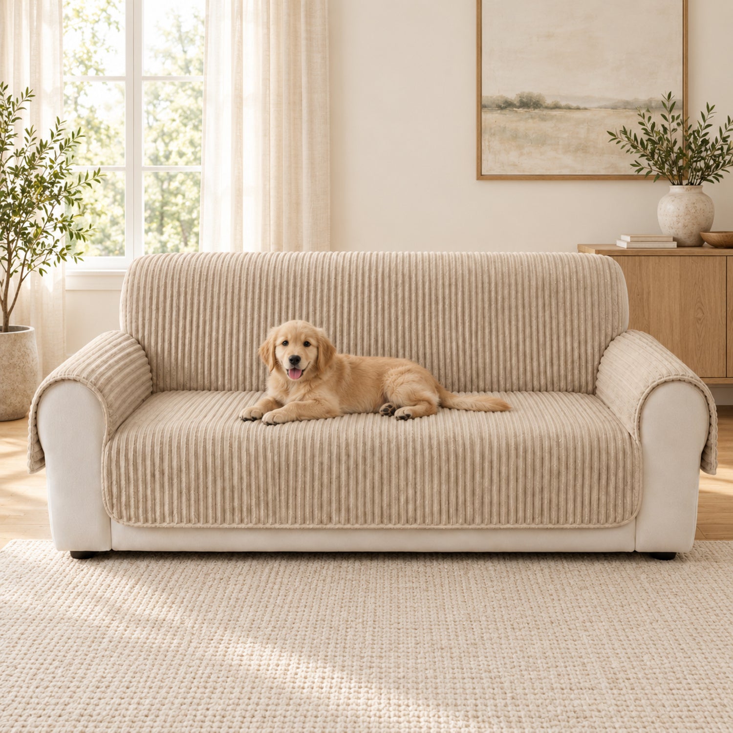 One-Piece Plush Sofa Cover | Non-Slip Washable Pet Protector for Recliners & Loveseats