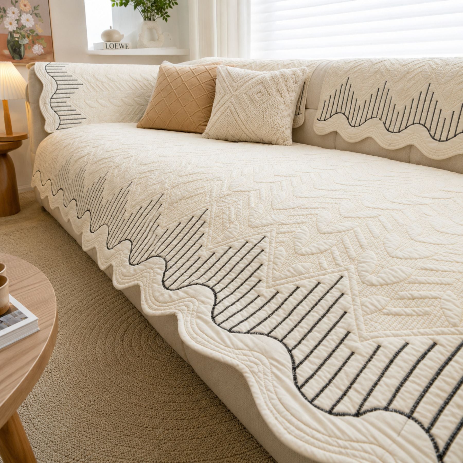 Modern Wave | Cotton Sofa Cover | Breathable Anti-Slip | All-Season Protector