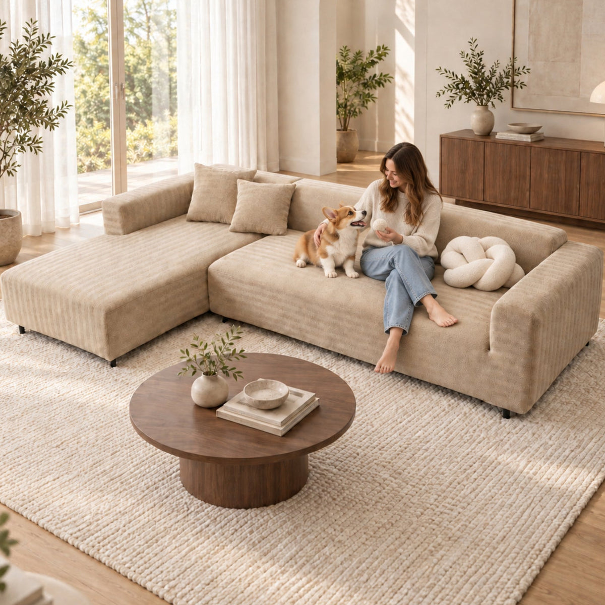 Herringbone Chenille Stretch Sofa Cover | Full-Coverage Scratch-Resistant Pet Protector
