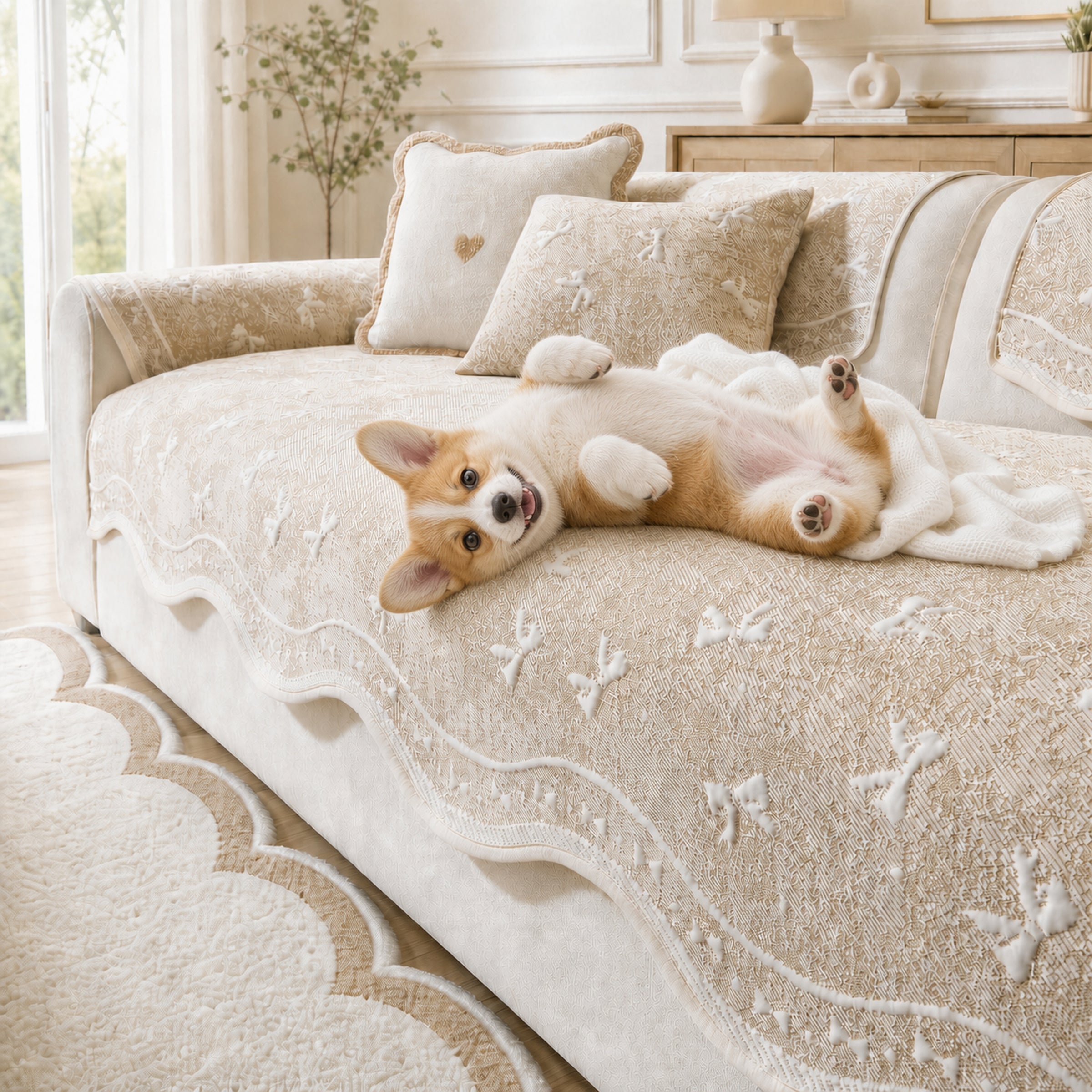 Cooling Lace Sofa Cover | Breathable Pet Protector | Washable Summer Design