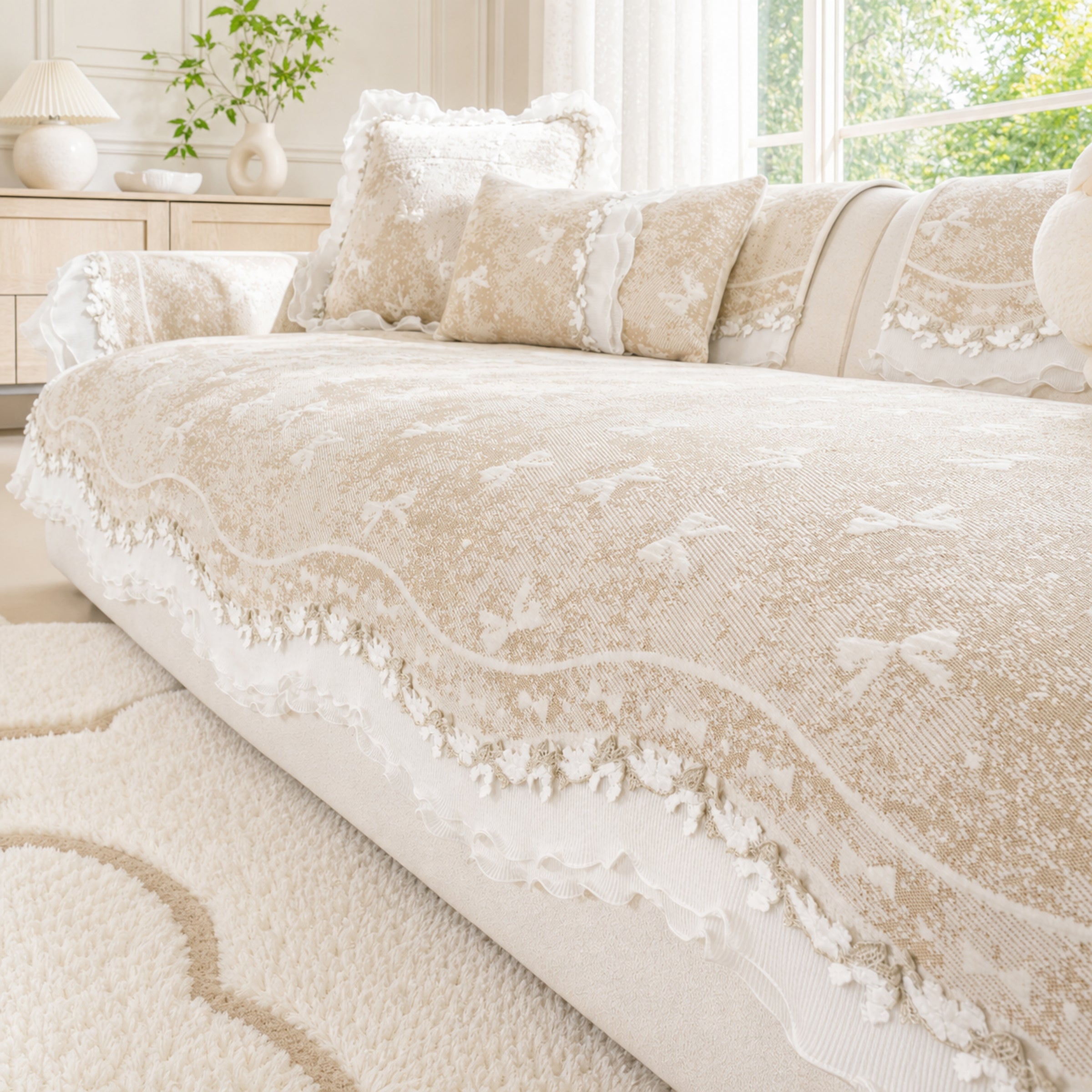 Cooling Lace Sofa Cover | Breathable Pet Protector | Washable Summer Design