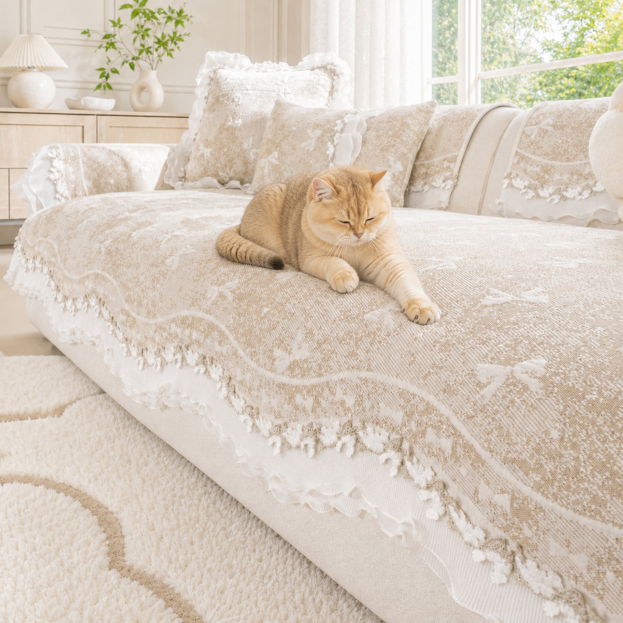 Cooling Lace Sofa Cover | Breathable Pet Protector | Washable Summer Design