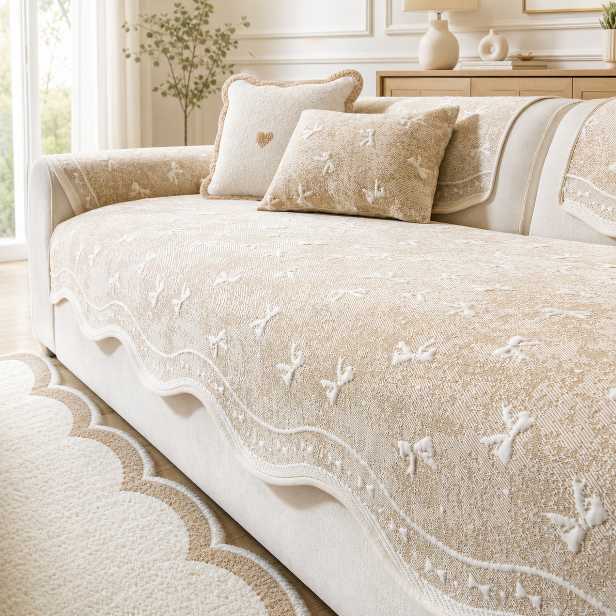 Cooling Lace Sofa Cover | Breathable Pet Protector | Washable Summer Design