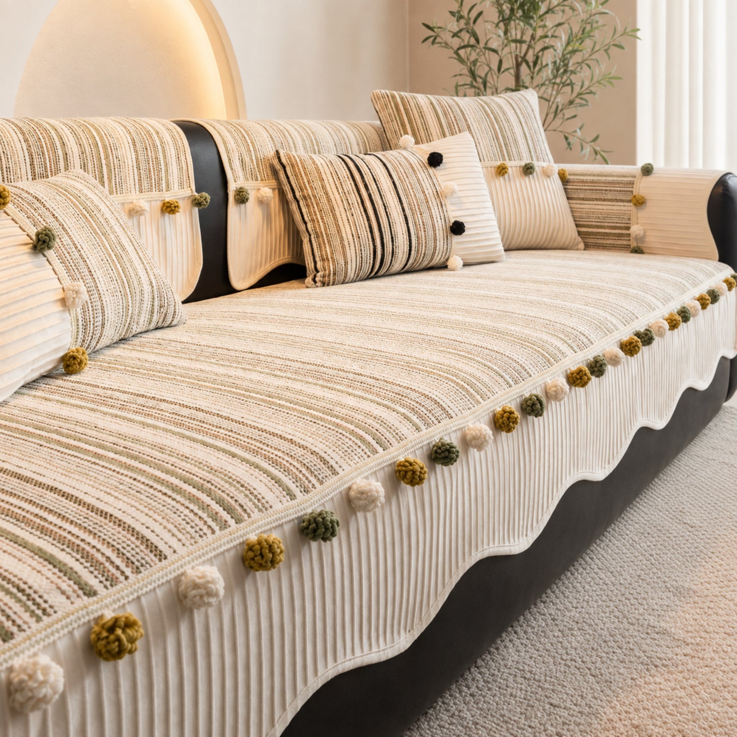 Harvest Bobble Sofa Protector | Striped Chenille | Non-Slip All-Season Cover