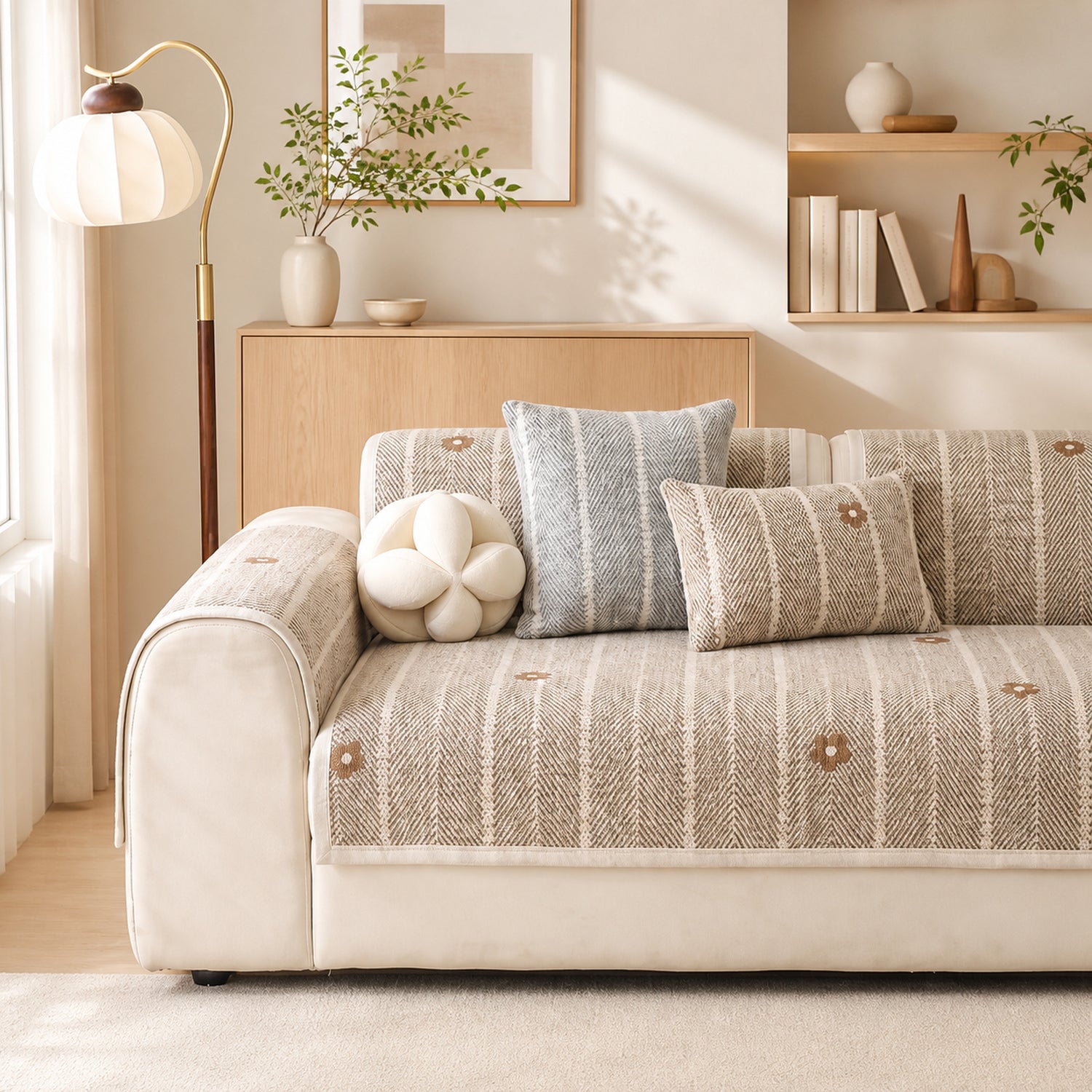 Daisy Stripe Chenille Sofa Protector | Non-Slip Machine-Washable Cover