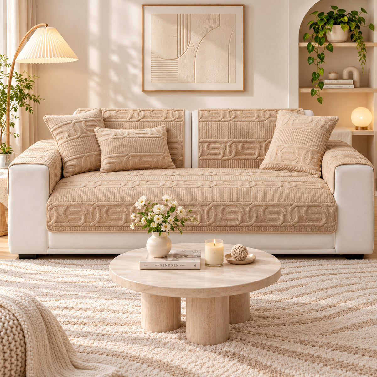 Sofa Cover | Love Lock Quilted Velour | Non-Slip Sofa Protector