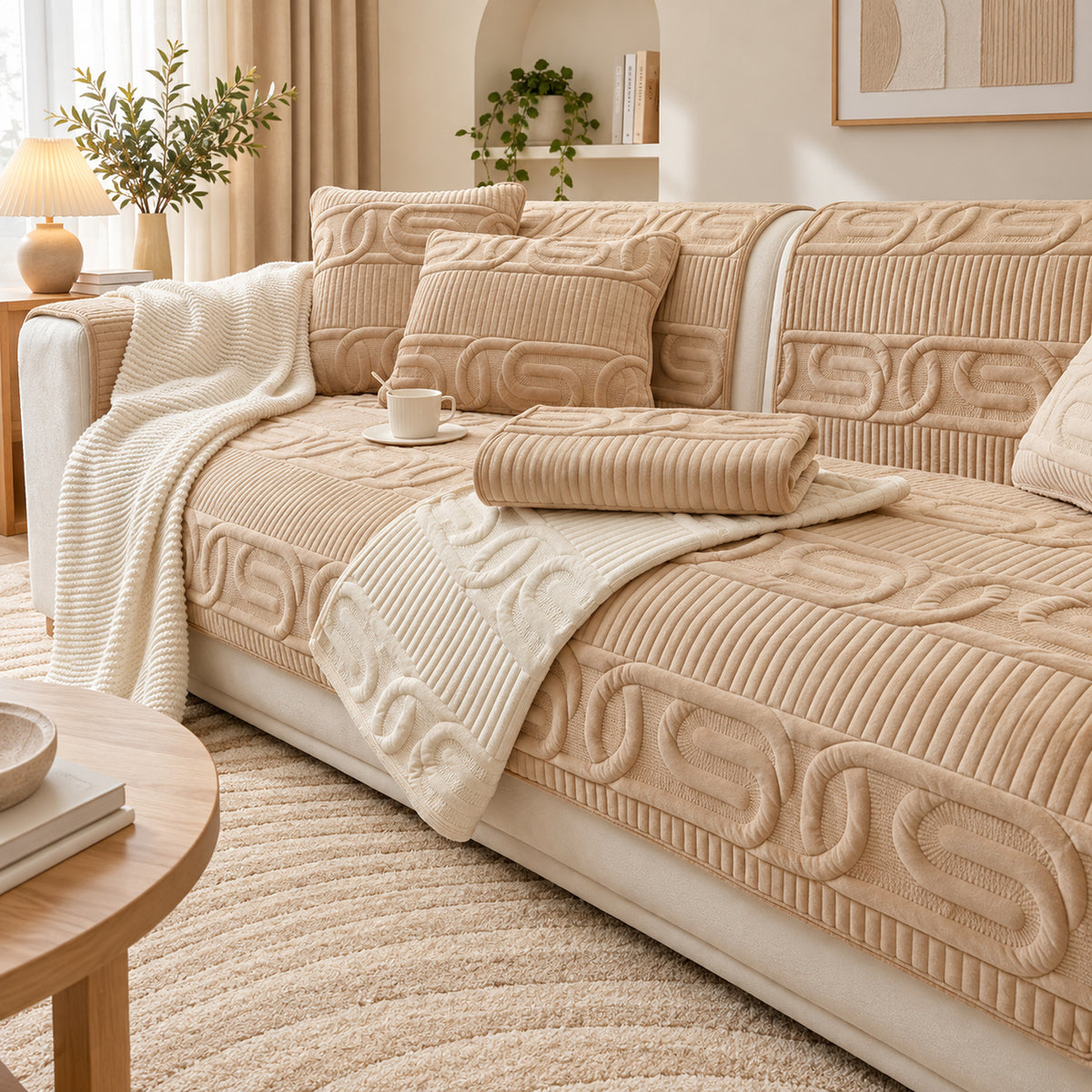 Sofa Cover | Love Lock Quilted Velour | Non-Slip Sofa Protector