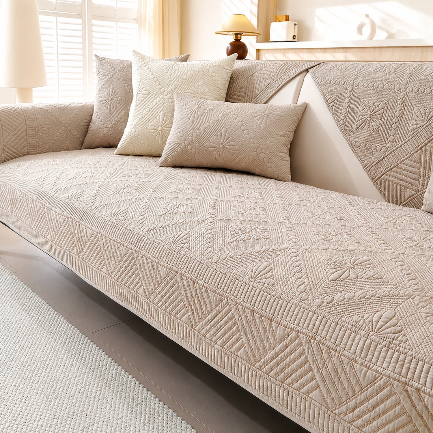Heirloom Quilted Sofa Cover | Non-Slip Cotton | Machine Washable Sofa Protector