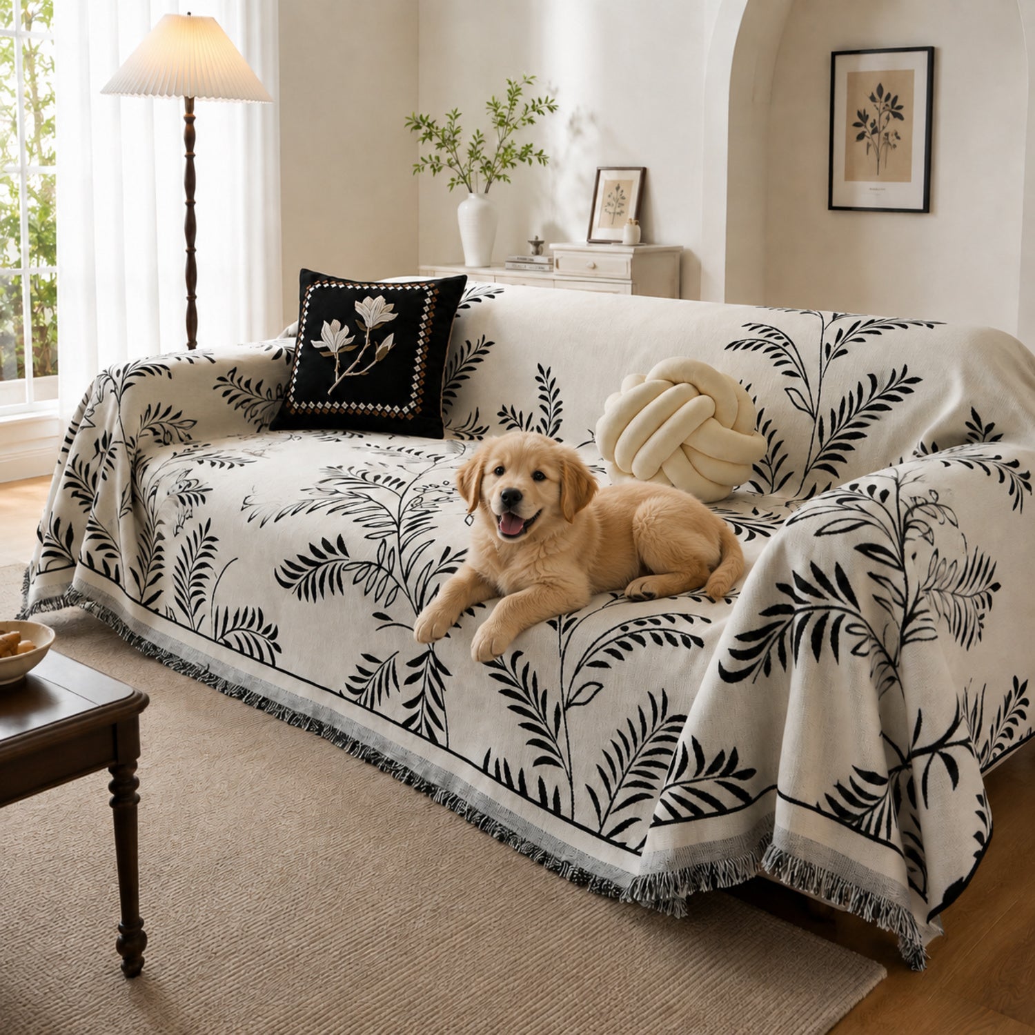 Wandering Vine Chenille Sofa Throw | Non-Slip Machine-Washable All-Season Protector