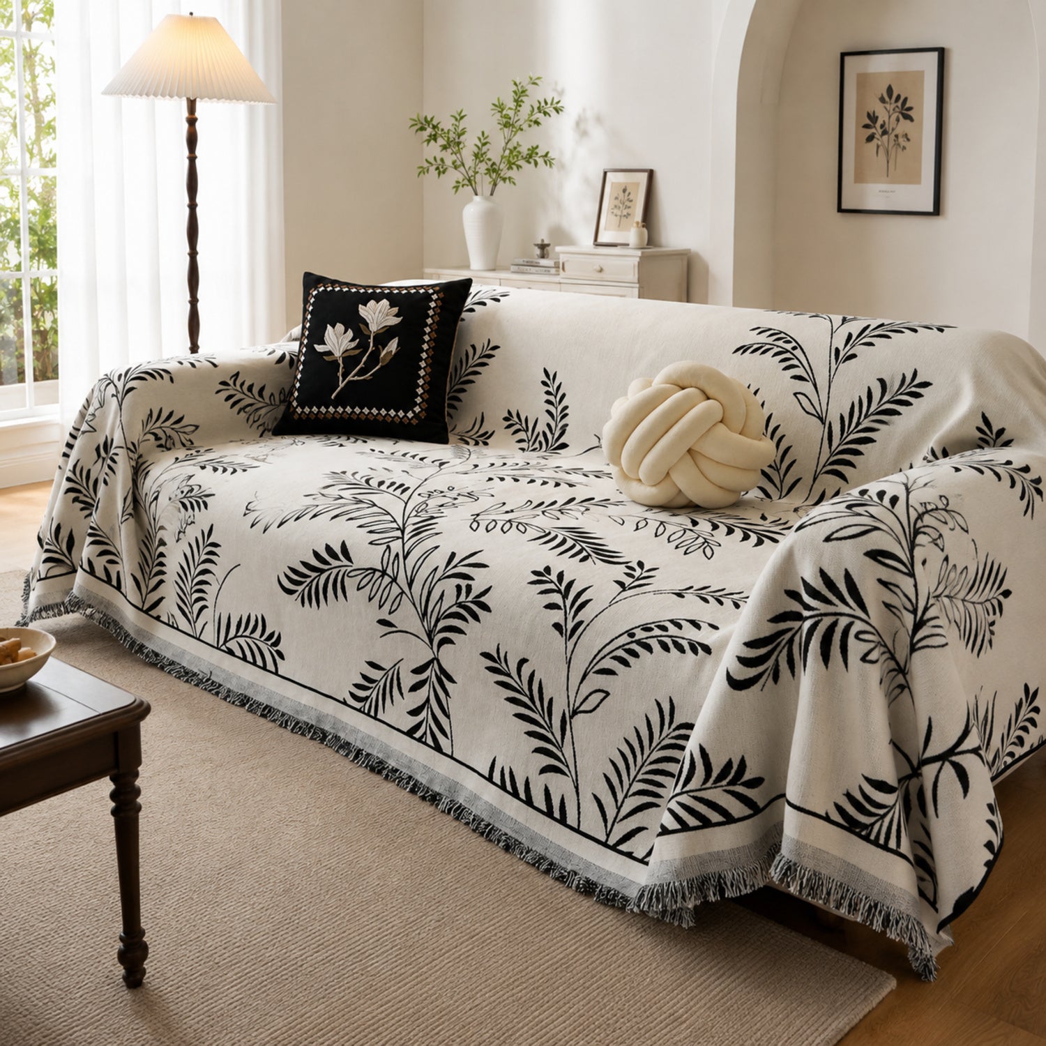 Wandering Vine Chenille Sofa Throw | Non-Slip Machine-Washable All-Season Protector