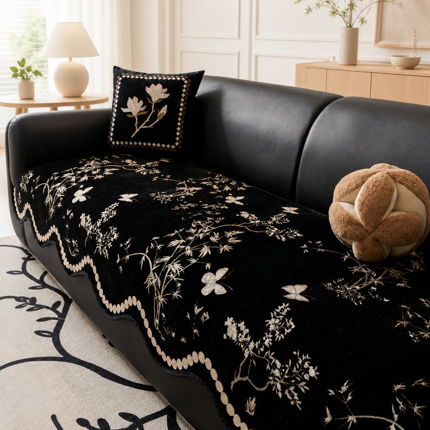Botanical Butterfly Chenille Sofa Cover | Non-Slip All-Season Washable